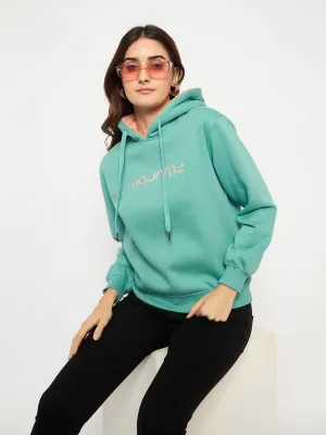 Madame Branding Print And Handwork Seafoam Hooded Sweatshirt