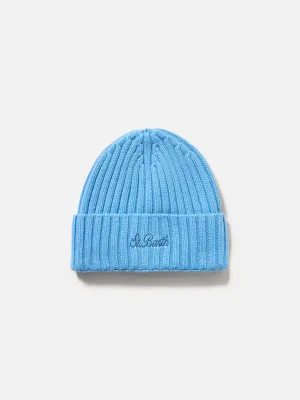 Man dusty blue cashmere blend hat Wengen