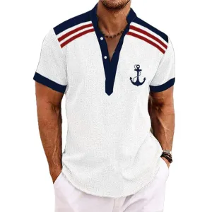 Men's Navigation Printed Henley Collar Short Sleeve Shirt