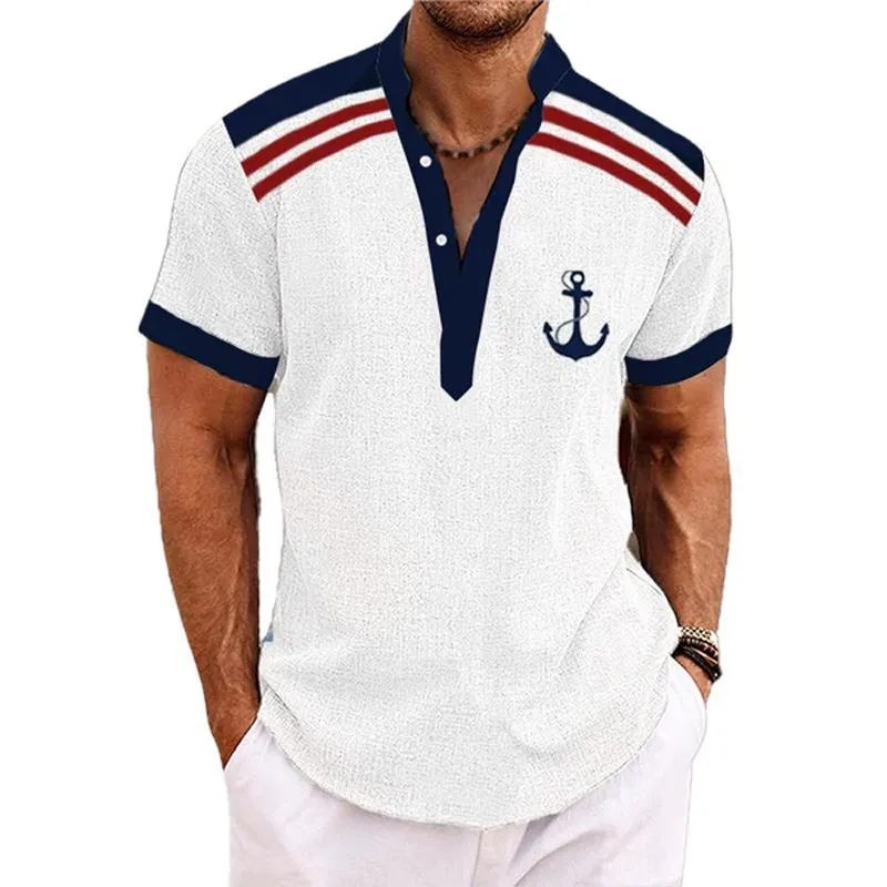 Men's Navigation Printed Henley Collar Short Sleeve Shirt