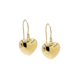 Mini Dangling Puffy Heart Fish Hook Earring 14K