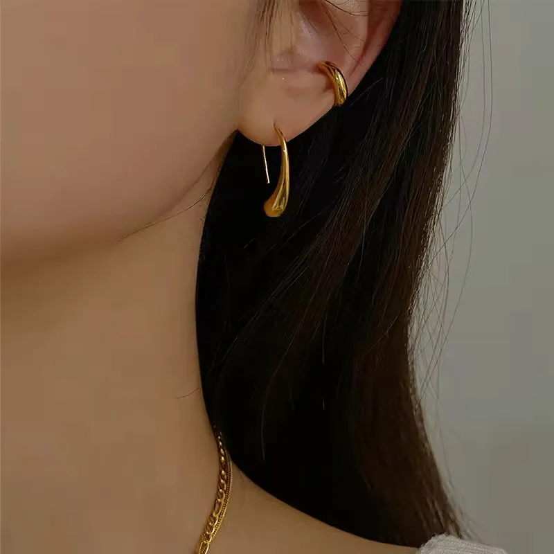 Minimalist Stainless Steel Elegant Gold Raindrop Stud Earrings