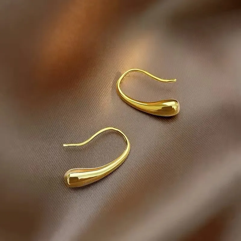 Minimalist Stainless Steel Elegant Gold Raindrop Stud Earrings