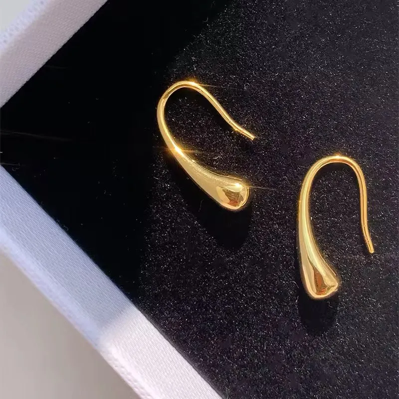 Minimalist Stainless Steel Elegant Gold Raindrop Stud Earrings