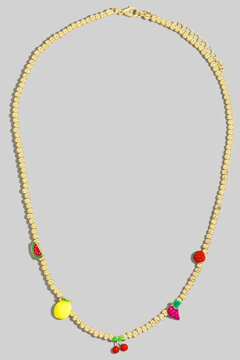 Mixed Fruits Charm Gold Beaded Necklace