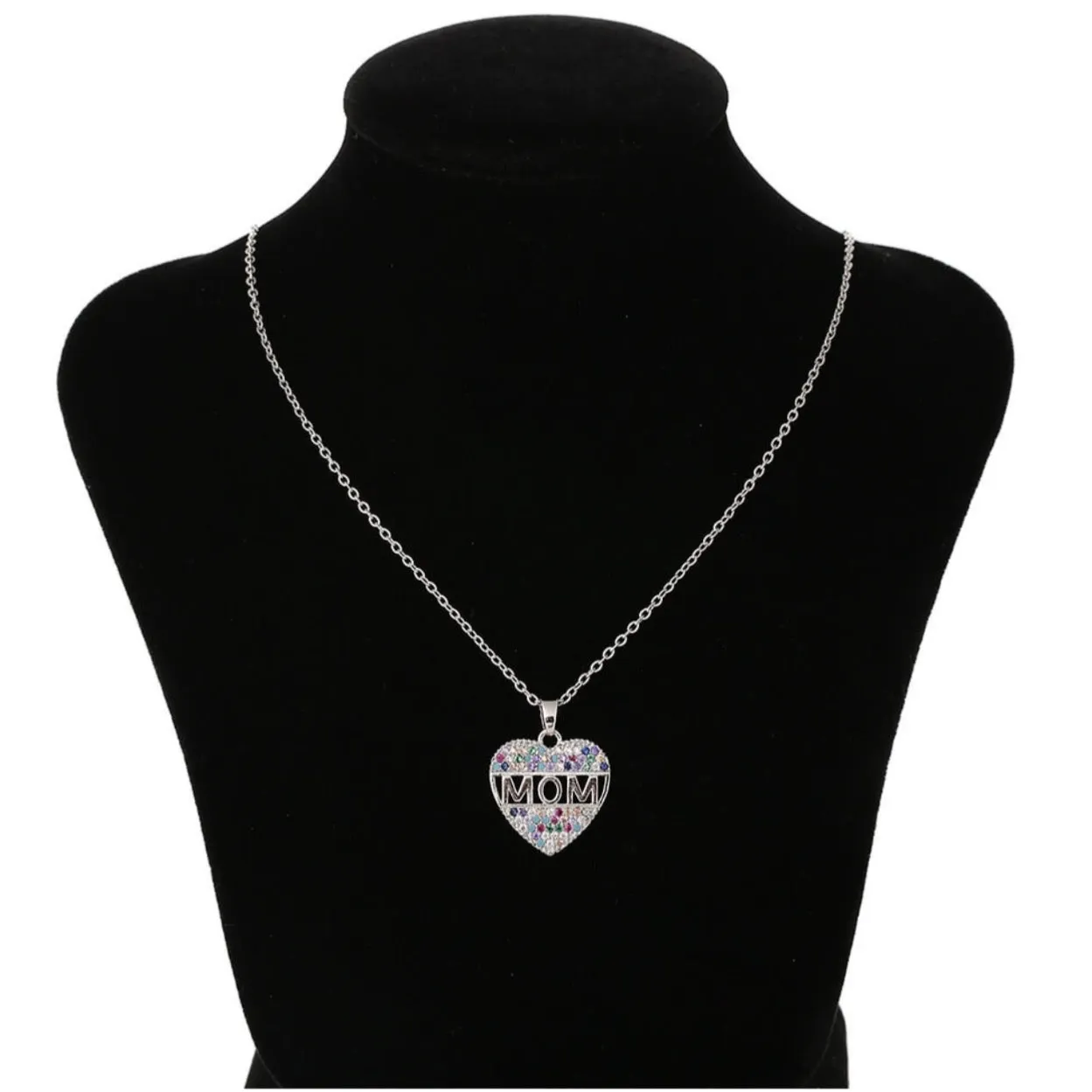 “MOM” Mother’s Day Heart Shaped Rhinestone Necklace