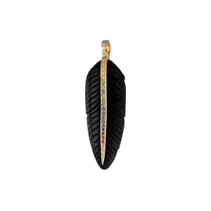 Multicolor Sapphires and Onyx Feather pendant