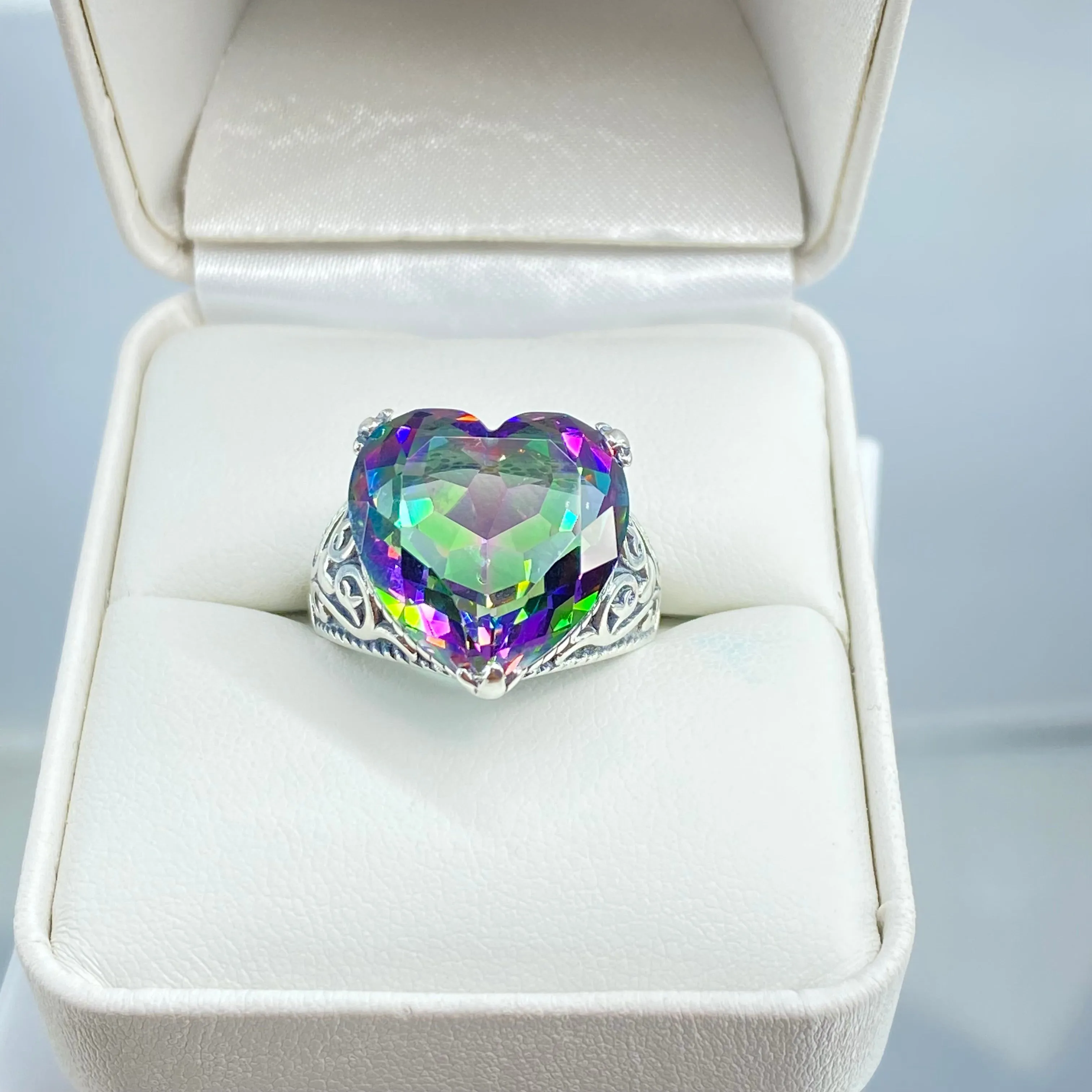 Mystic Topaz Ring, Size 6, Heart Gem, Gothic Filigree Jewelry #D132 - Ready to Ship