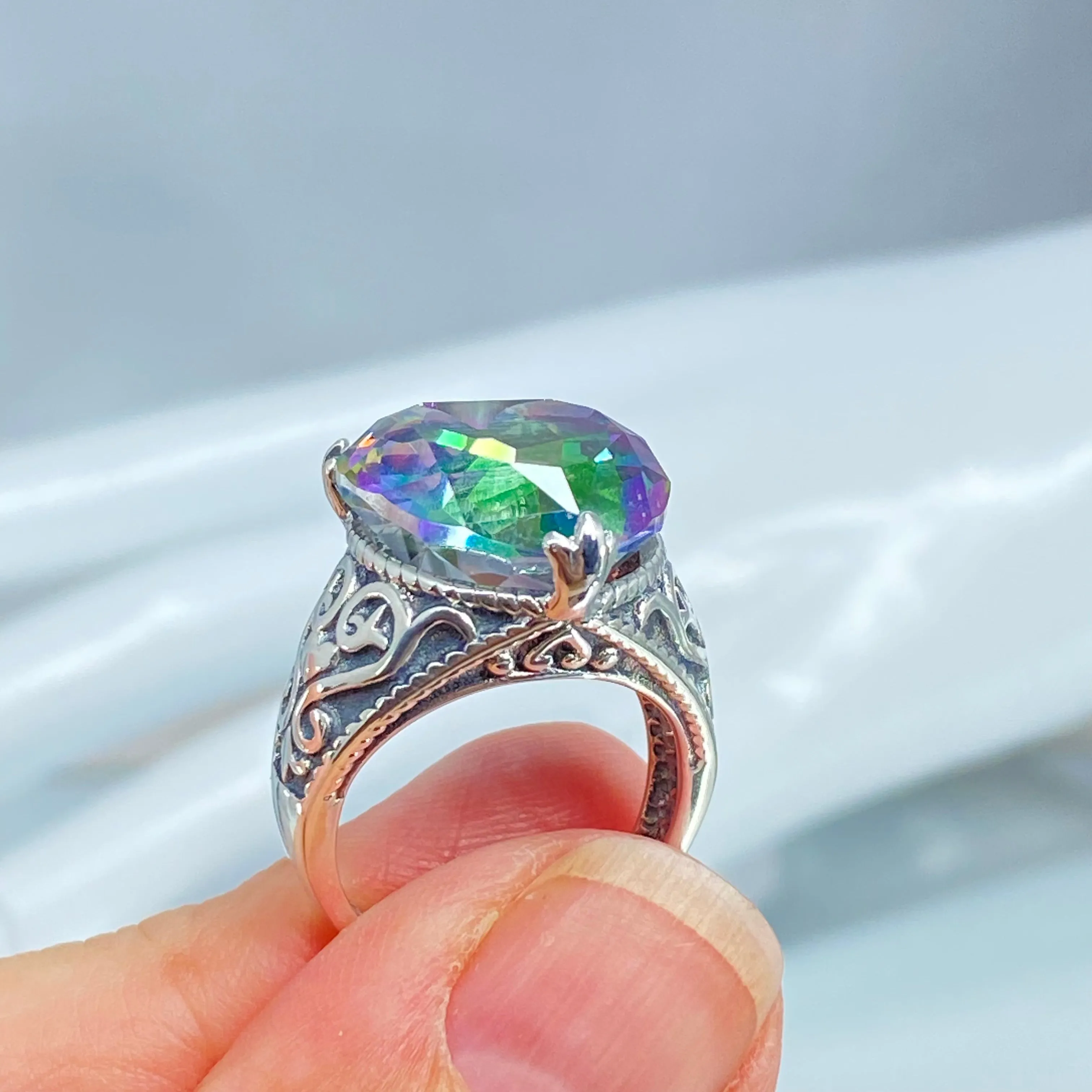 Mystic Topaz Ring, Size 6, Heart Gem, Gothic Filigree Jewelry #D132 - Ready to Ship