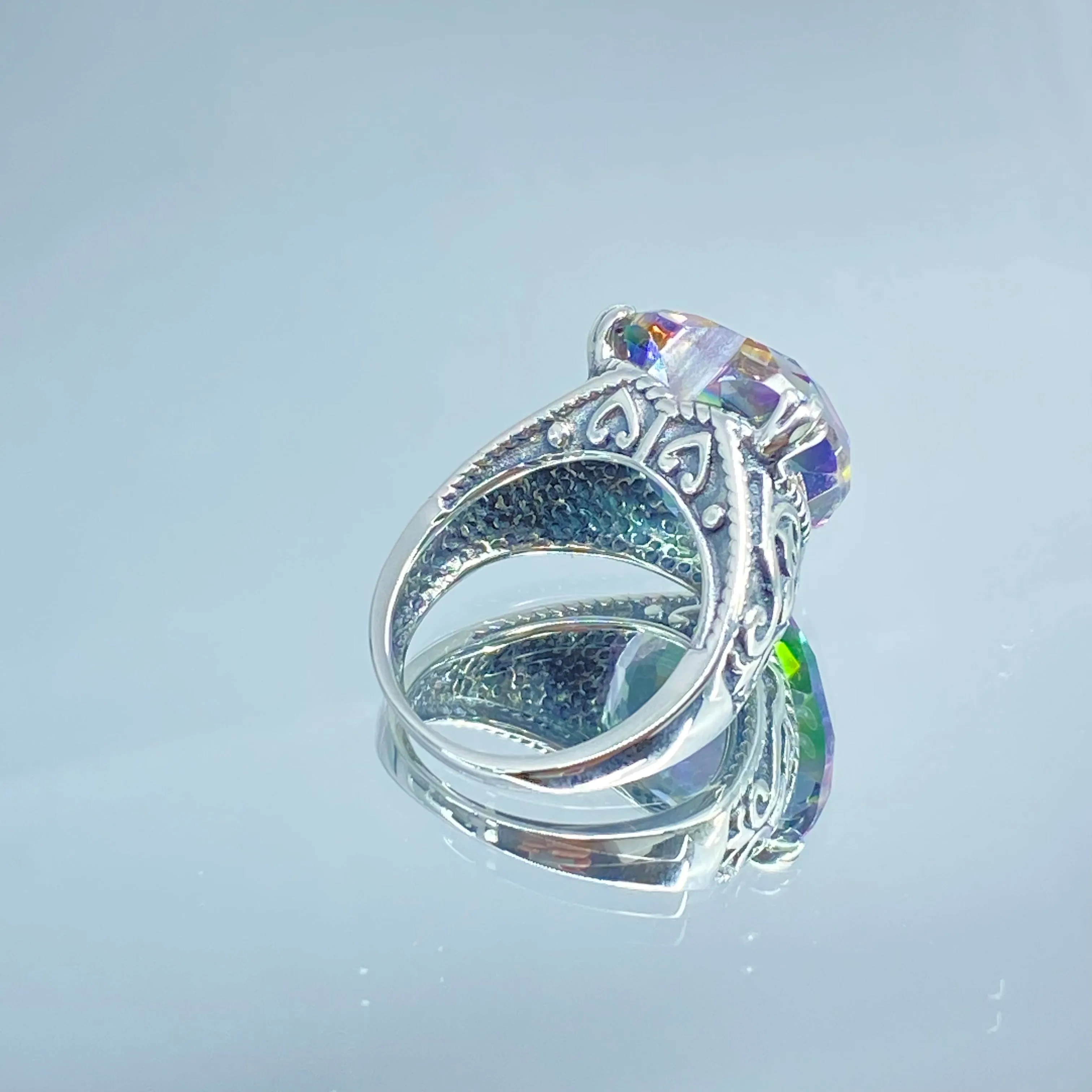 Mystic Topaz Ring, Size 6, Heart Gem, Gothic Filigree Jewelry #D132 - Ready to Ship