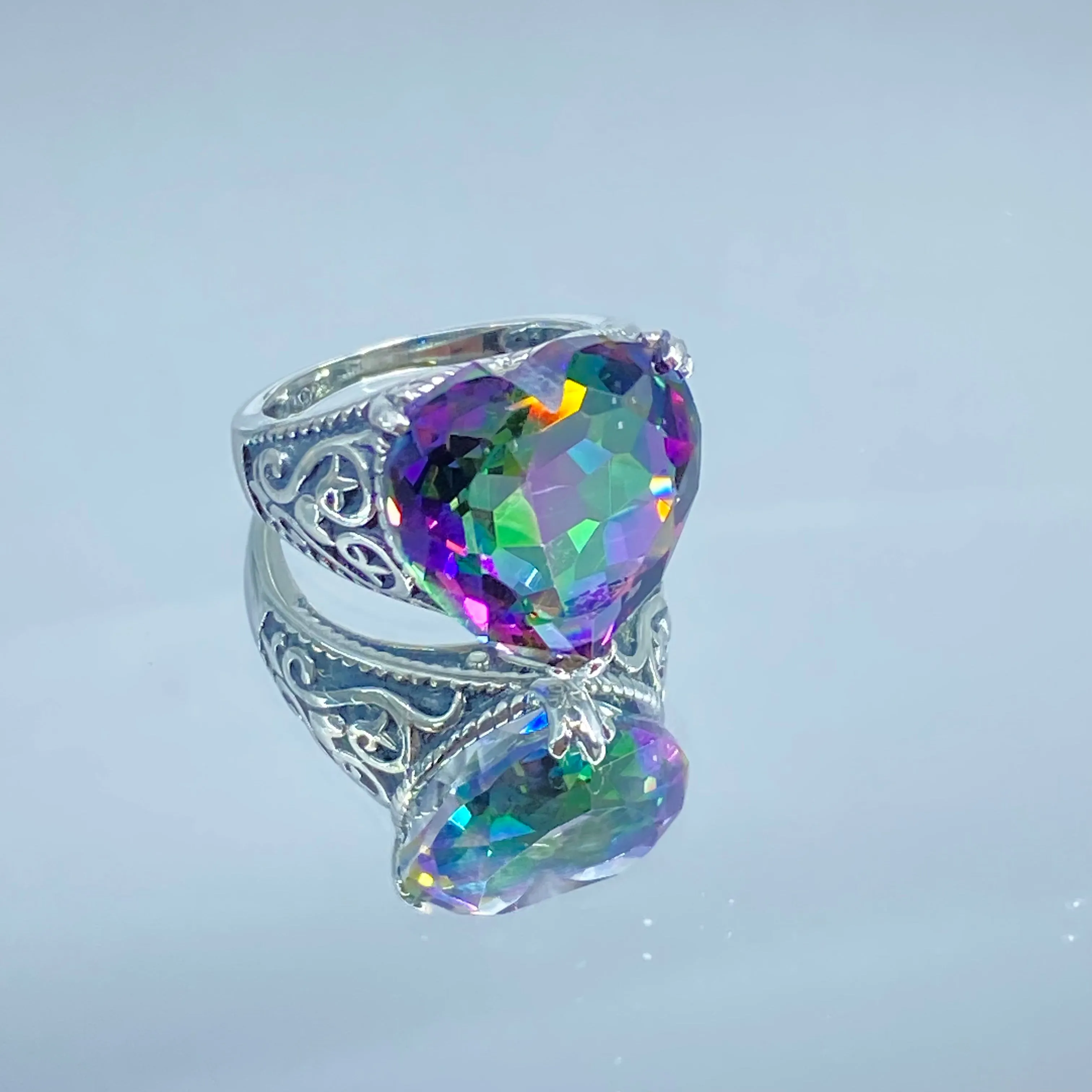 Mystic Topaz Ring, Size 6, Heart Gem, Gothic Filigree Jewelry #D132 - Ready to Ship
