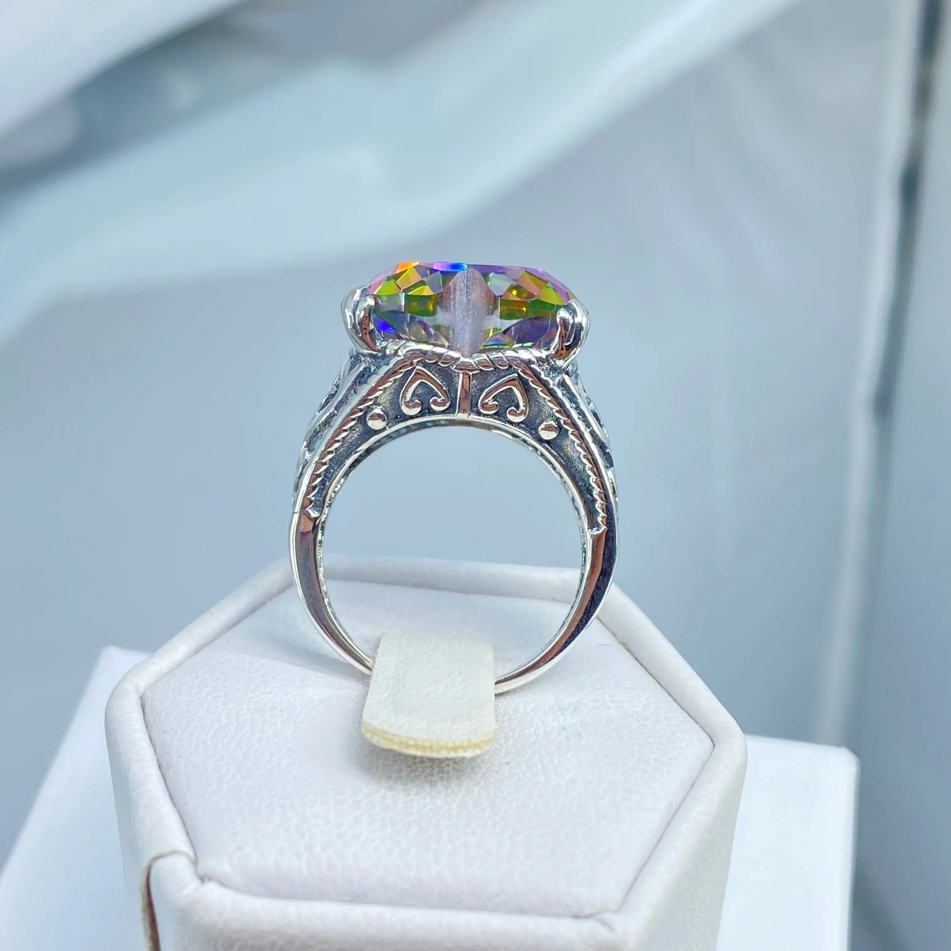 Mystic Topaz Ring, Size 6, Heart Gem, Gothic Filigree Jewelry #D132 - Ready to Ship