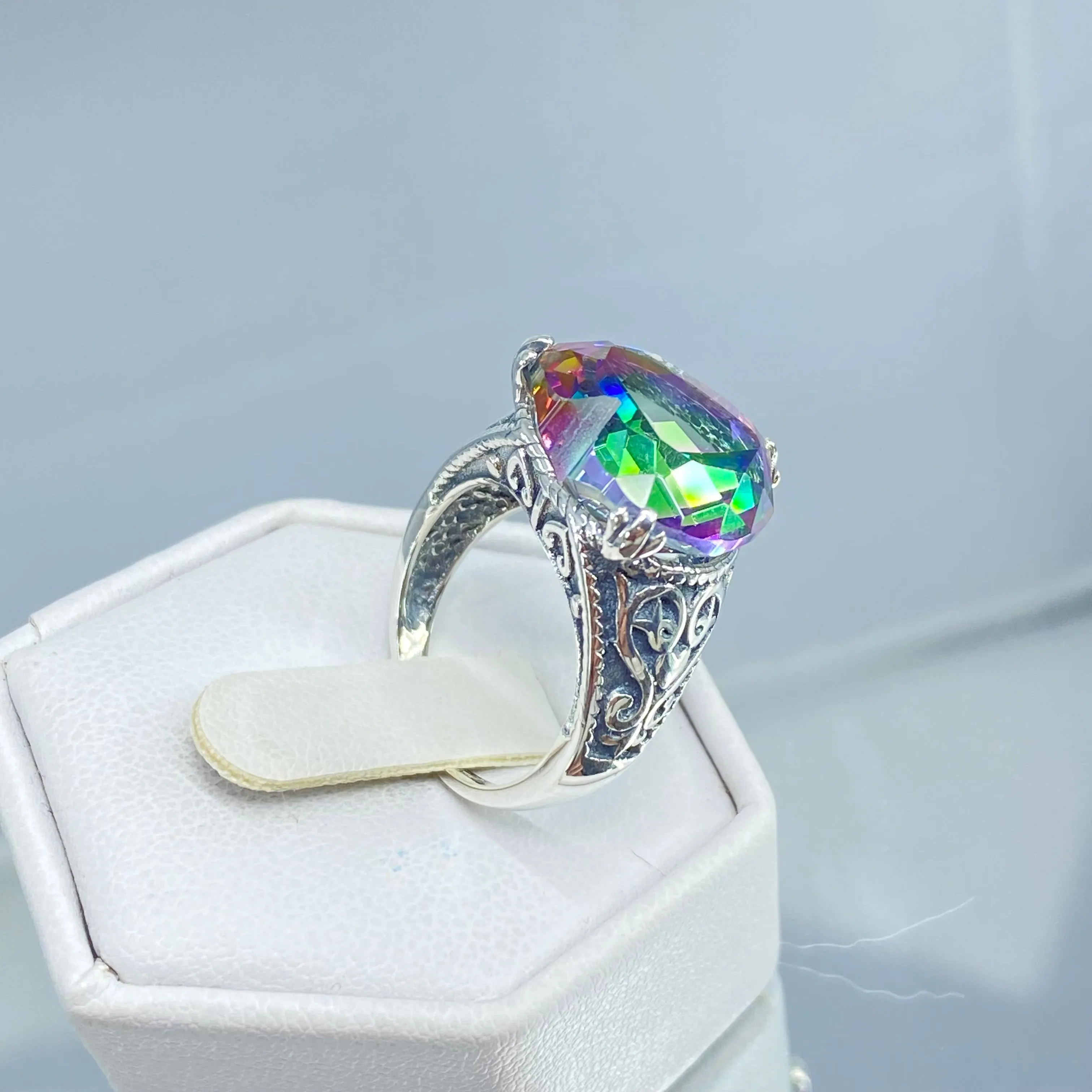 Mystic Topaz Ring, Size 6, Heart Gem, Gothic Filigree Jewelry #D132 - Ready to Ship