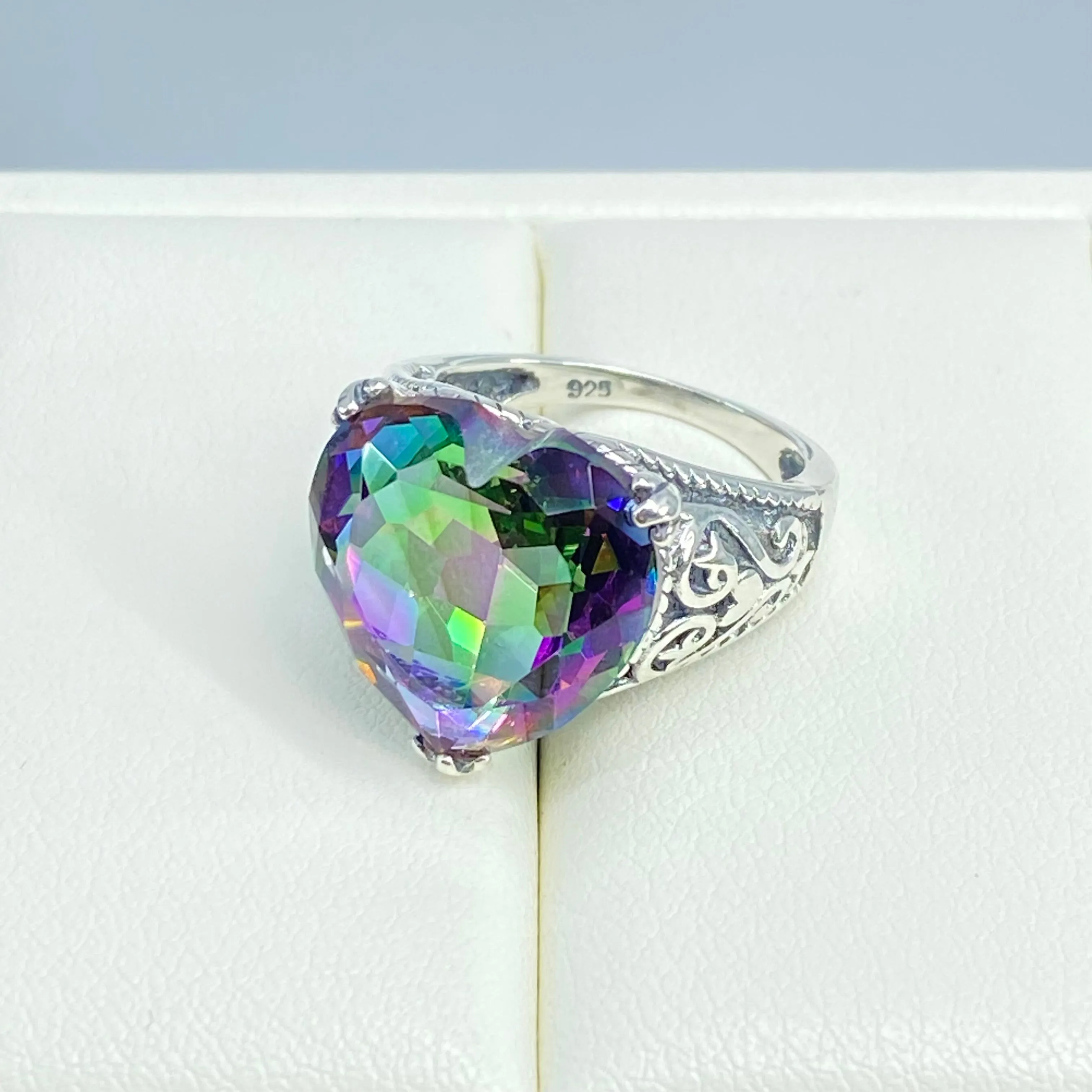 Mystic Topaz Ring, Size 6, Heart Gem, Gothic Filigree Jewelry #D132 - Ready to Ship