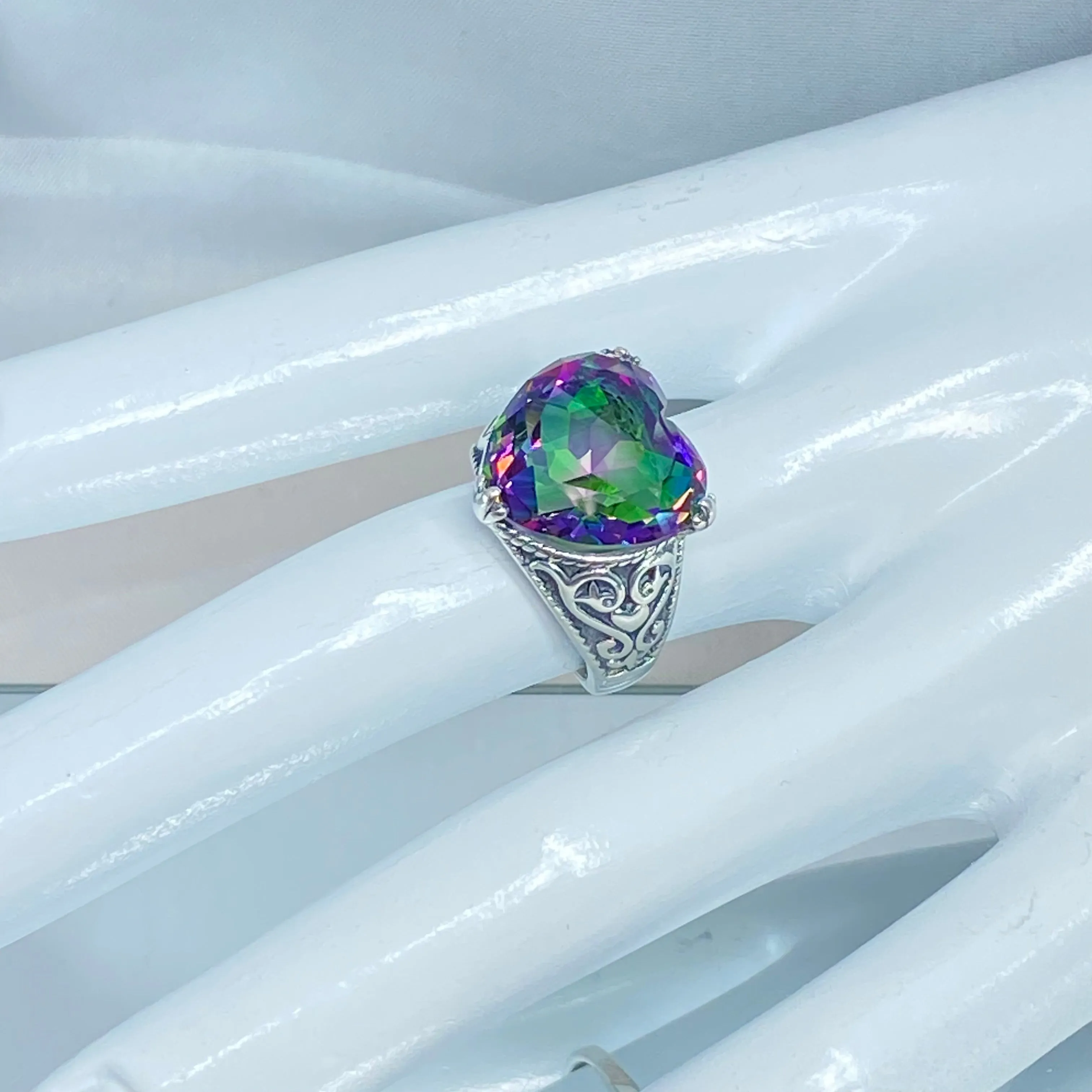 Mystic Topaz Ring, Size 6, Heart Gem, Gothic Filigree Jewelry #D132 - Ready to Ship