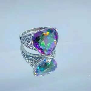 Mystic Topaz Ring, Size 6, Heart Gem, Gothic Filigree Jewelry #D132 - Ready to Ship