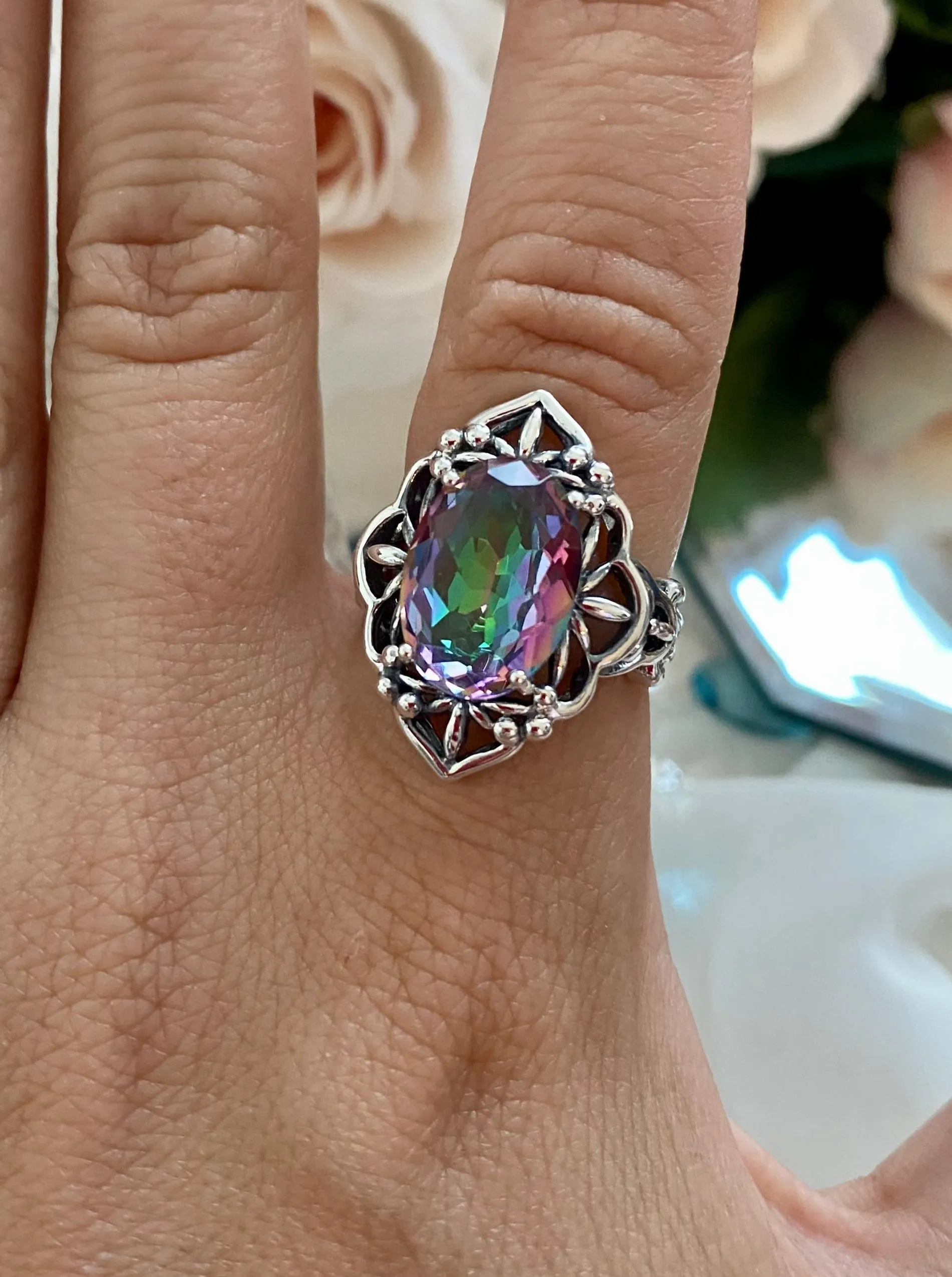 Mystic Topaz Ring, Size 7, Gothic Filigree Ring - Vintage Jewelry D98 - Ready to Ship