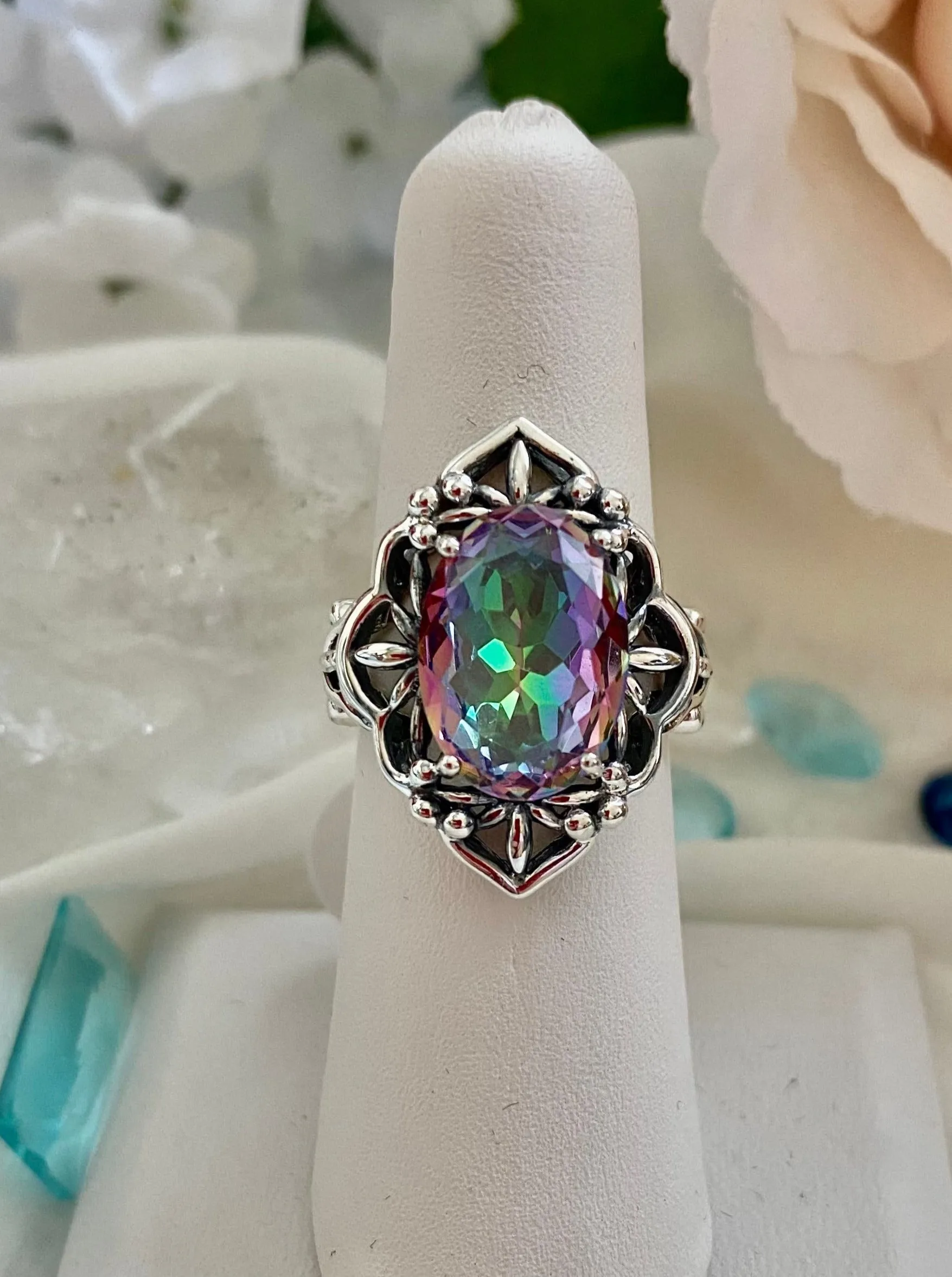 Mystic Topaz Ring, Size 7, Gothic Filigree Ring - Vintage Jewelry D98 - Ready to Ship