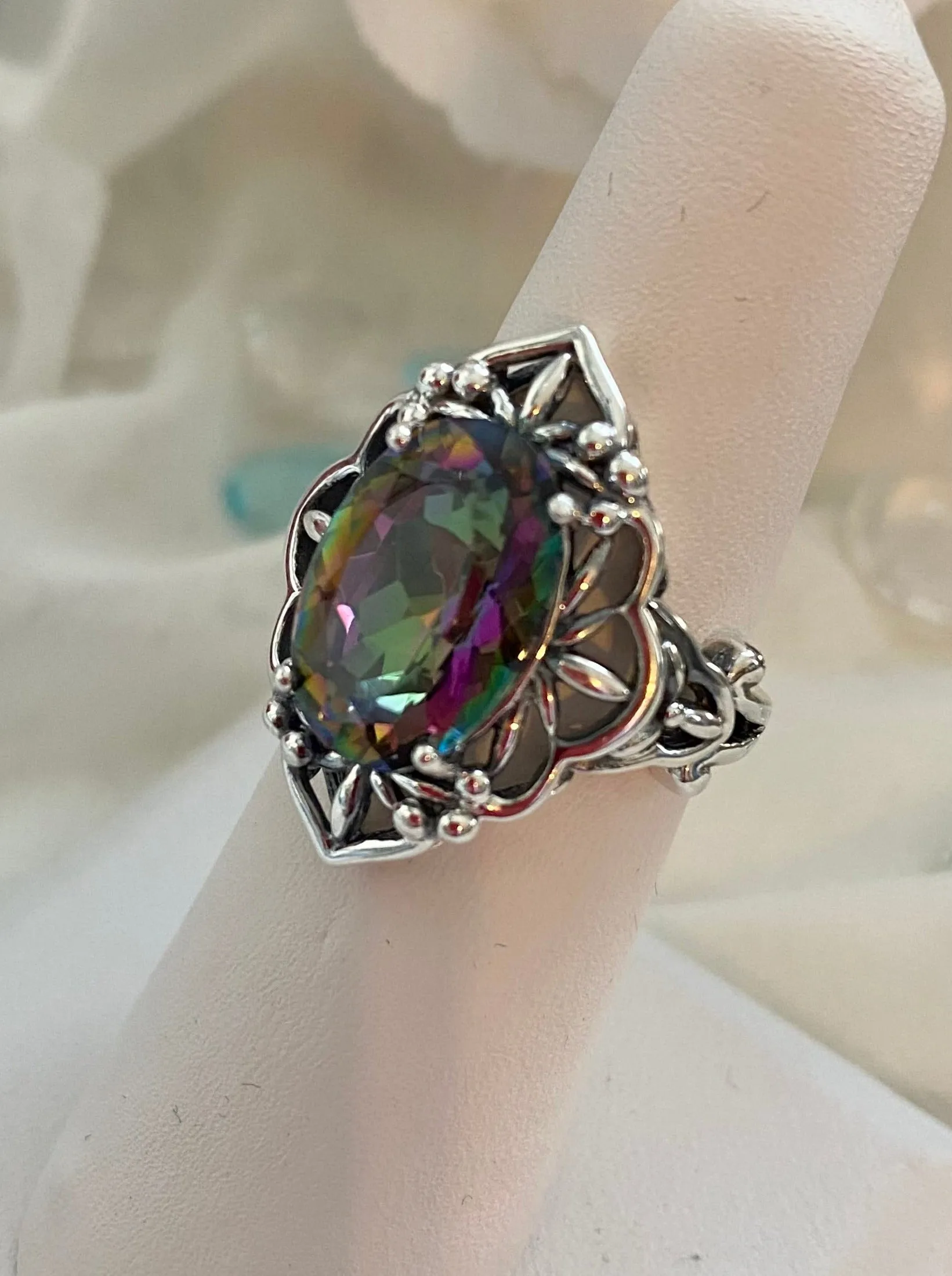 Mystic Topaz Ring, Size 7, Gothic Filigree Ring - Vintage Jewelry D98 - Ready to Ship