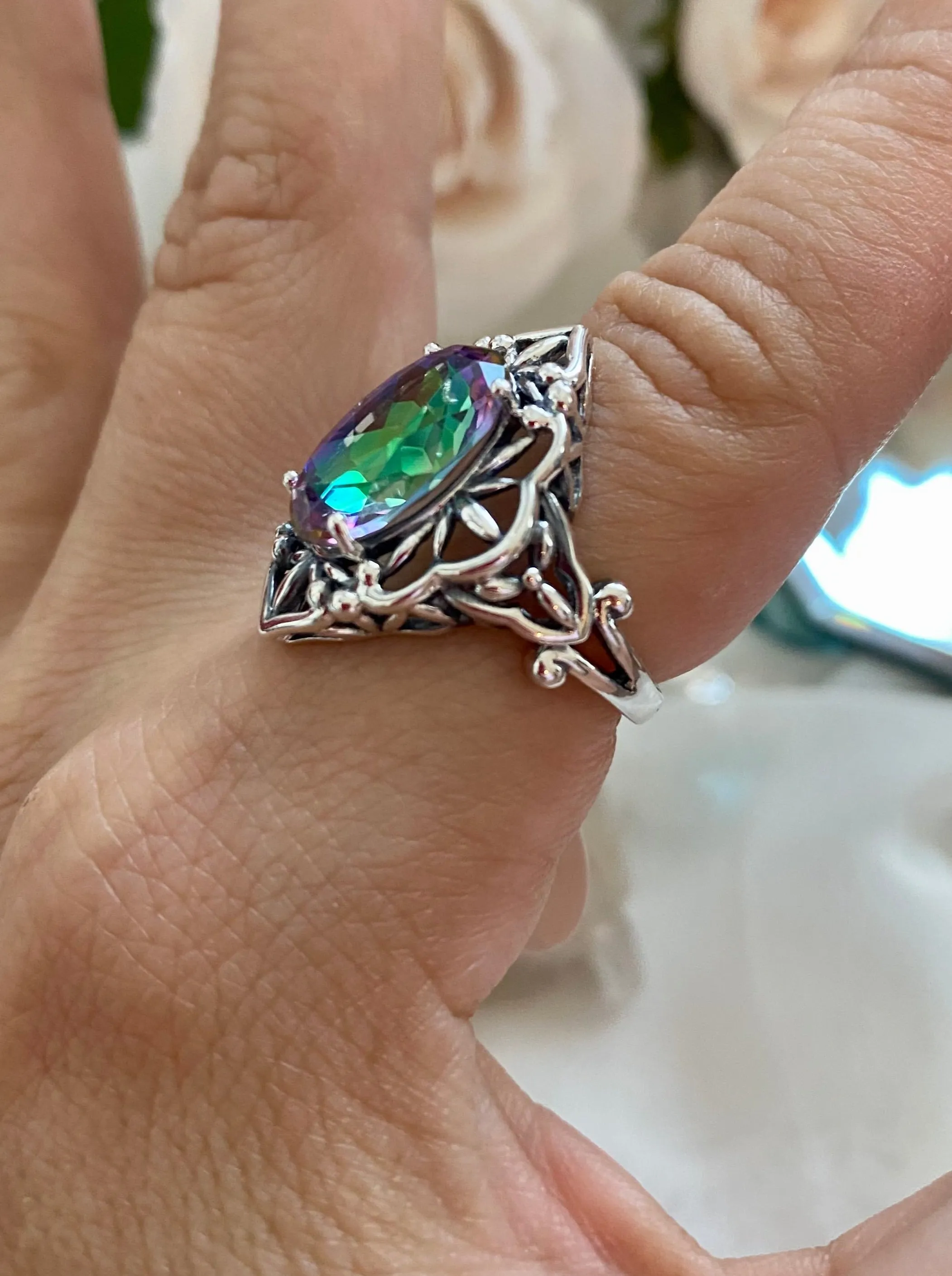 Mystic Topaz Ring, Size 7, Gothic Filigree Ring - Vintage Jewelry D98 - Ready to Ship