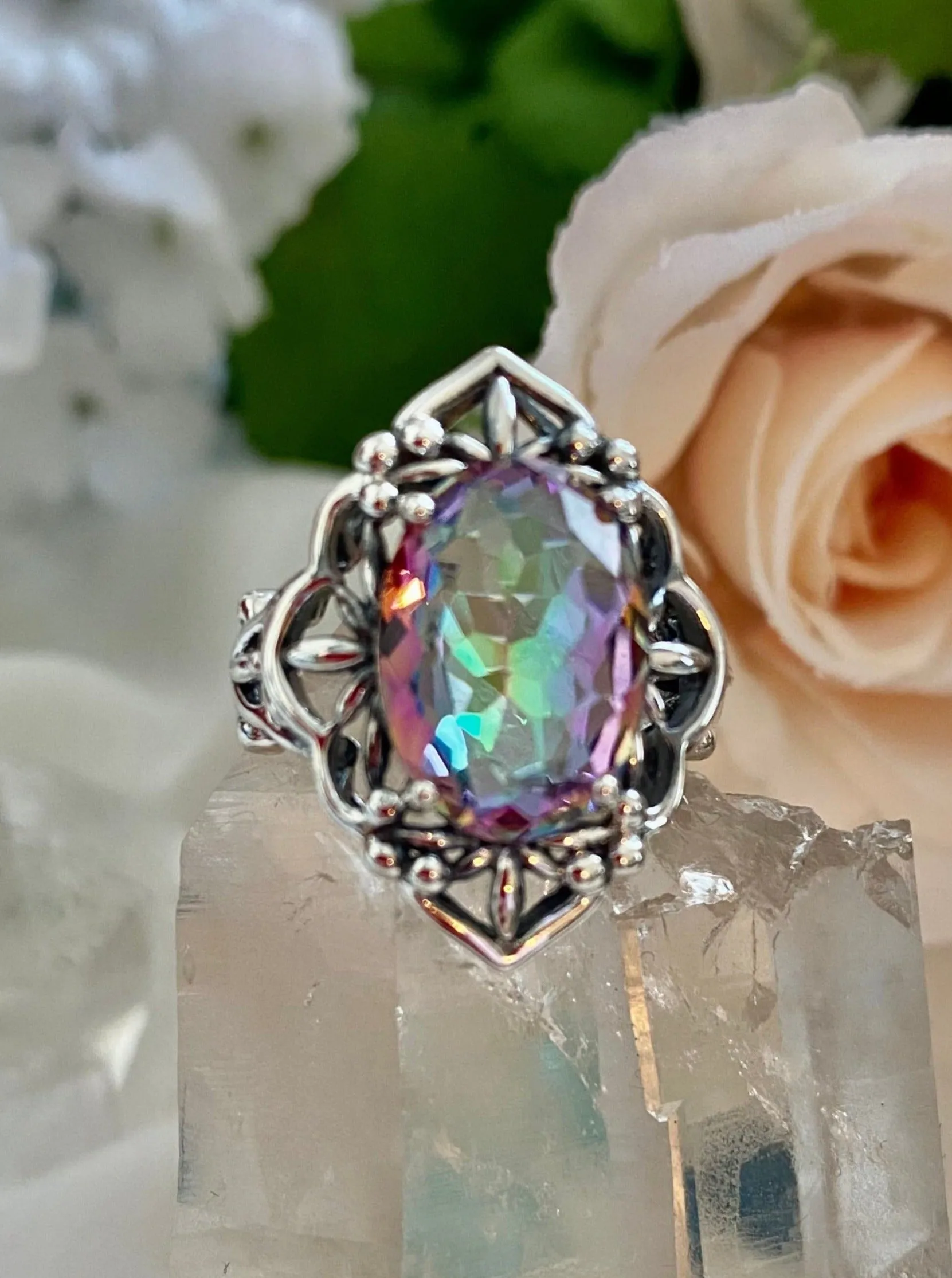 Mystic Topaz Ring, Size 7, Gothic Filigree Ring - Vintage Jewelry D98 - Ready to Ship