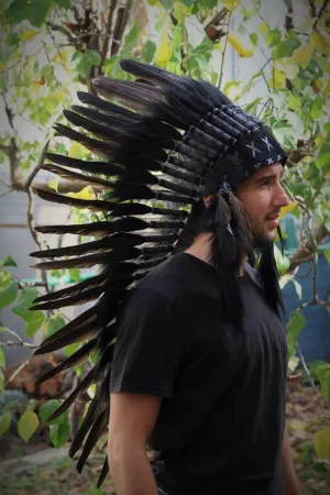 N73- Medium Black Feather Headdress
