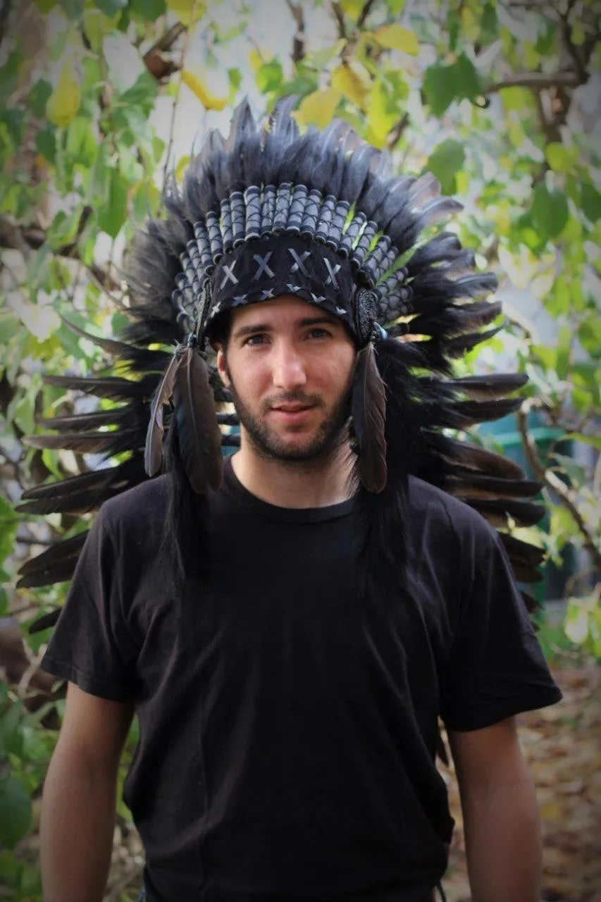 N73- Medium Black Feather Headdress