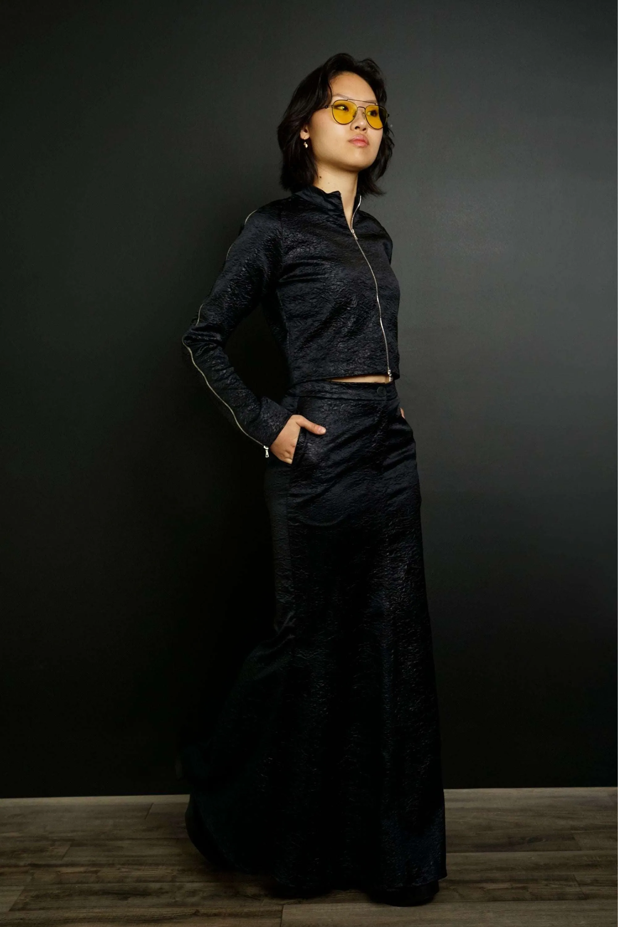 Nadine Black Crinkle Mermaid Maxi Skirt