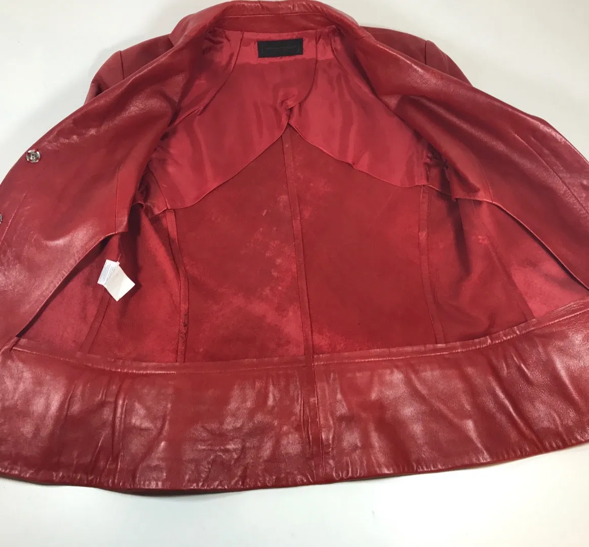 NARCISO RODRIGUEZ Red Leather Snap Jacket w/ Pockets Size 4