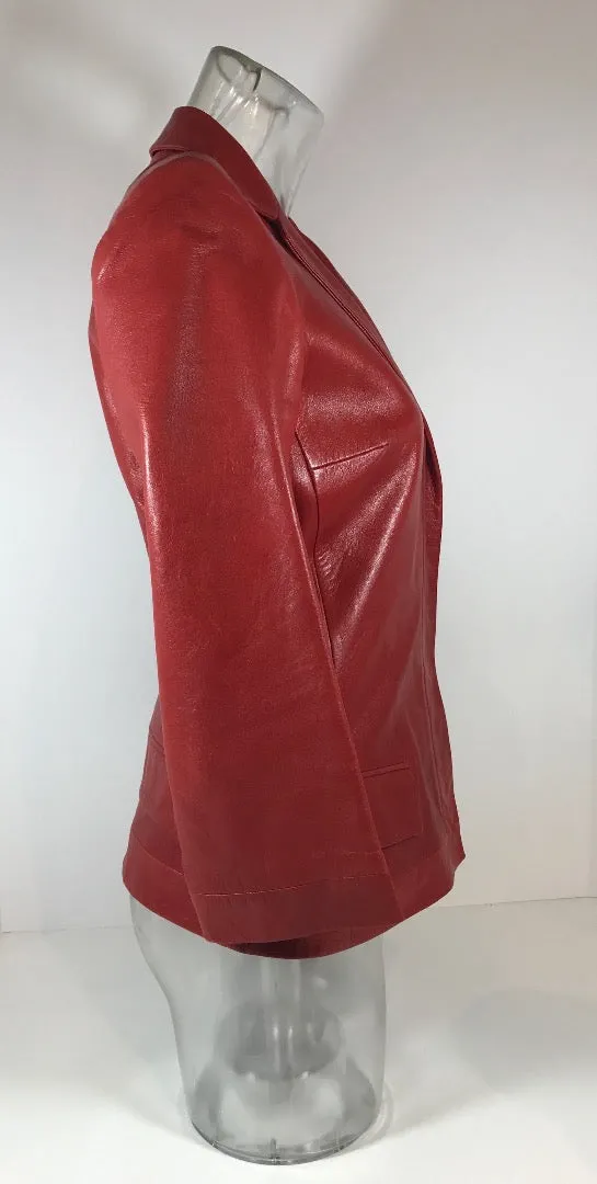 NARCISO RODRIGUEZ Red Leather Snap Jacket w/ Pockets Size 4