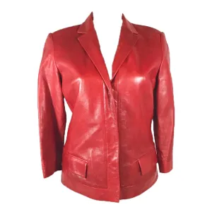 NARCISO RODRIGUEZ Red Leather Snap Jacket w/ Pockets Size 4