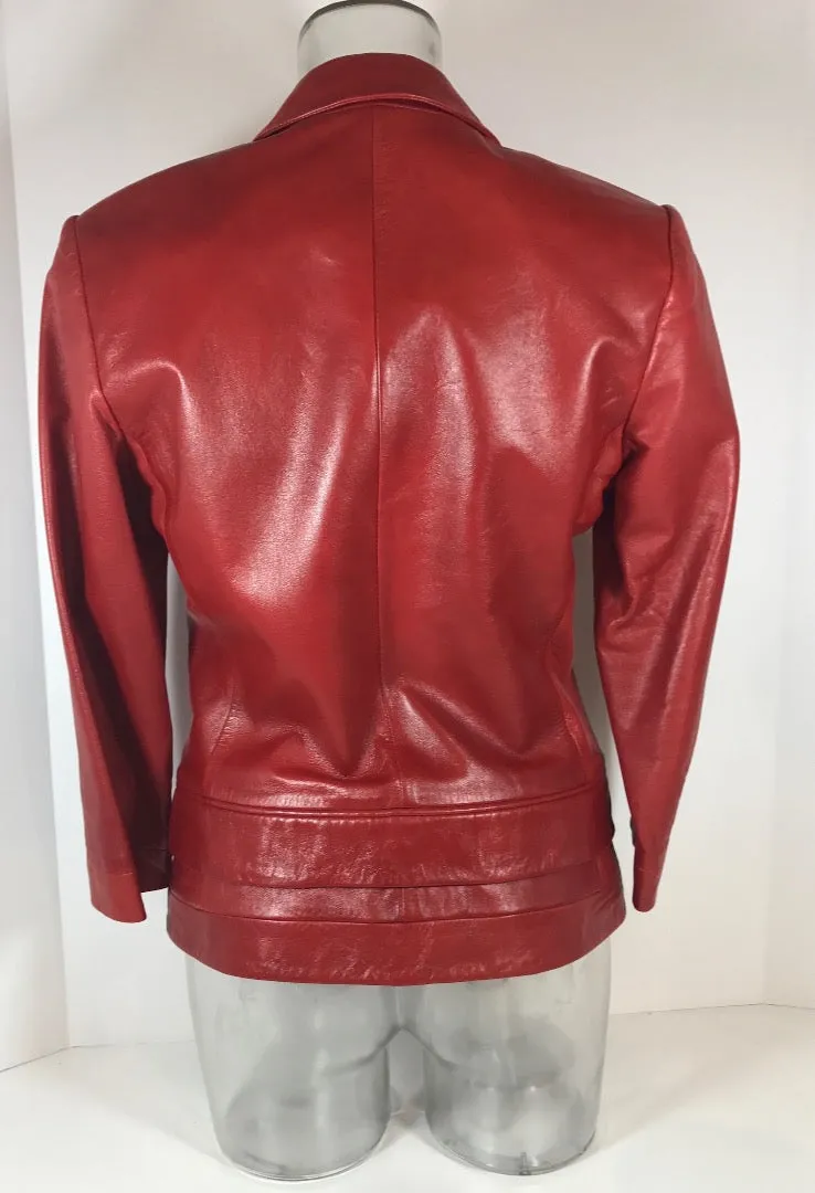 NARCISO RODRIGUEZ Red Leather Snap Jacket w/ Pockets Size 4