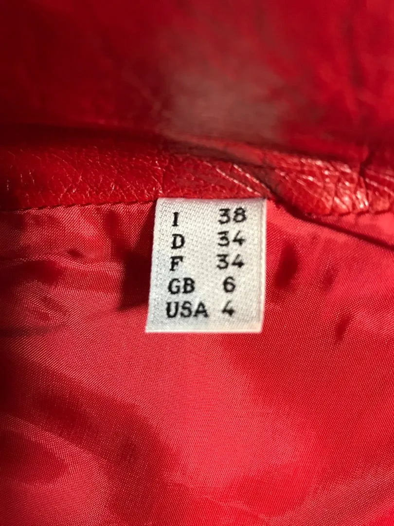 NARCISO RODRIGUEZ Red Leather Snap Jacket w/ Pockets Size 4