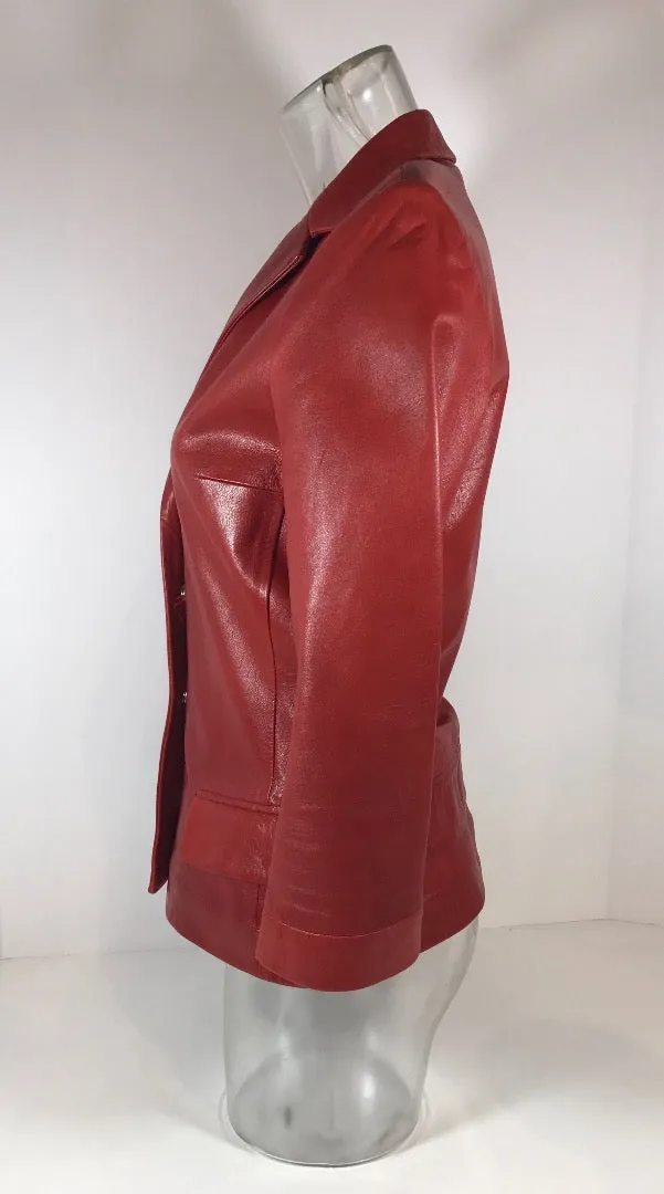 NARCISO RODRIGUEZ Red Leather Snap Jacket w/ Pockets Size 4