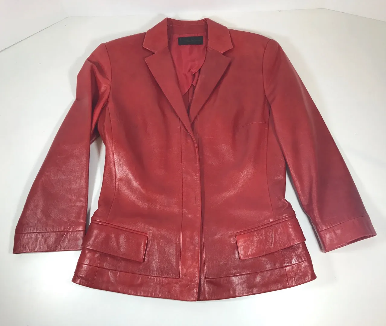 NARCISO RODRIGUEZ Red Leather Snap Jacket w/ Pockets Size 4
