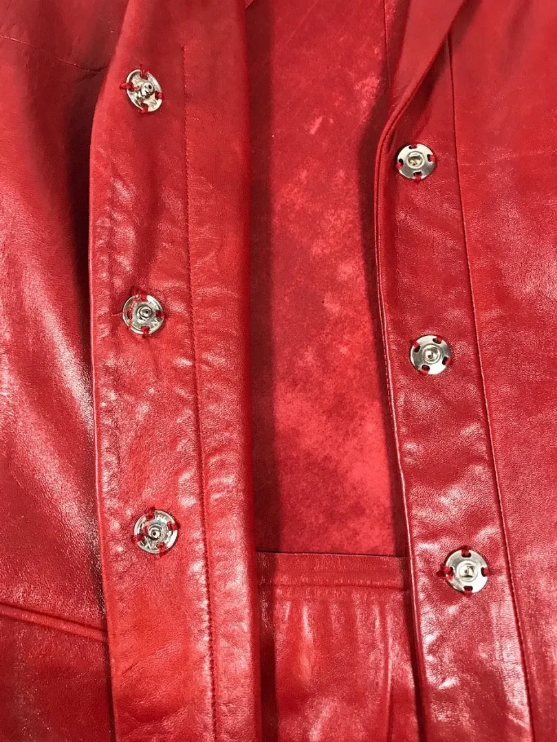 NARCISO RODRIGUEZ Red Leather Snap Jacket w/ Pockets Size 4