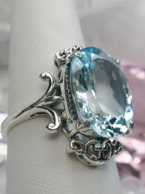 Natural Blue Topaz Ring, Sterling Silver Filigree, Gothic Jewelry, #D84