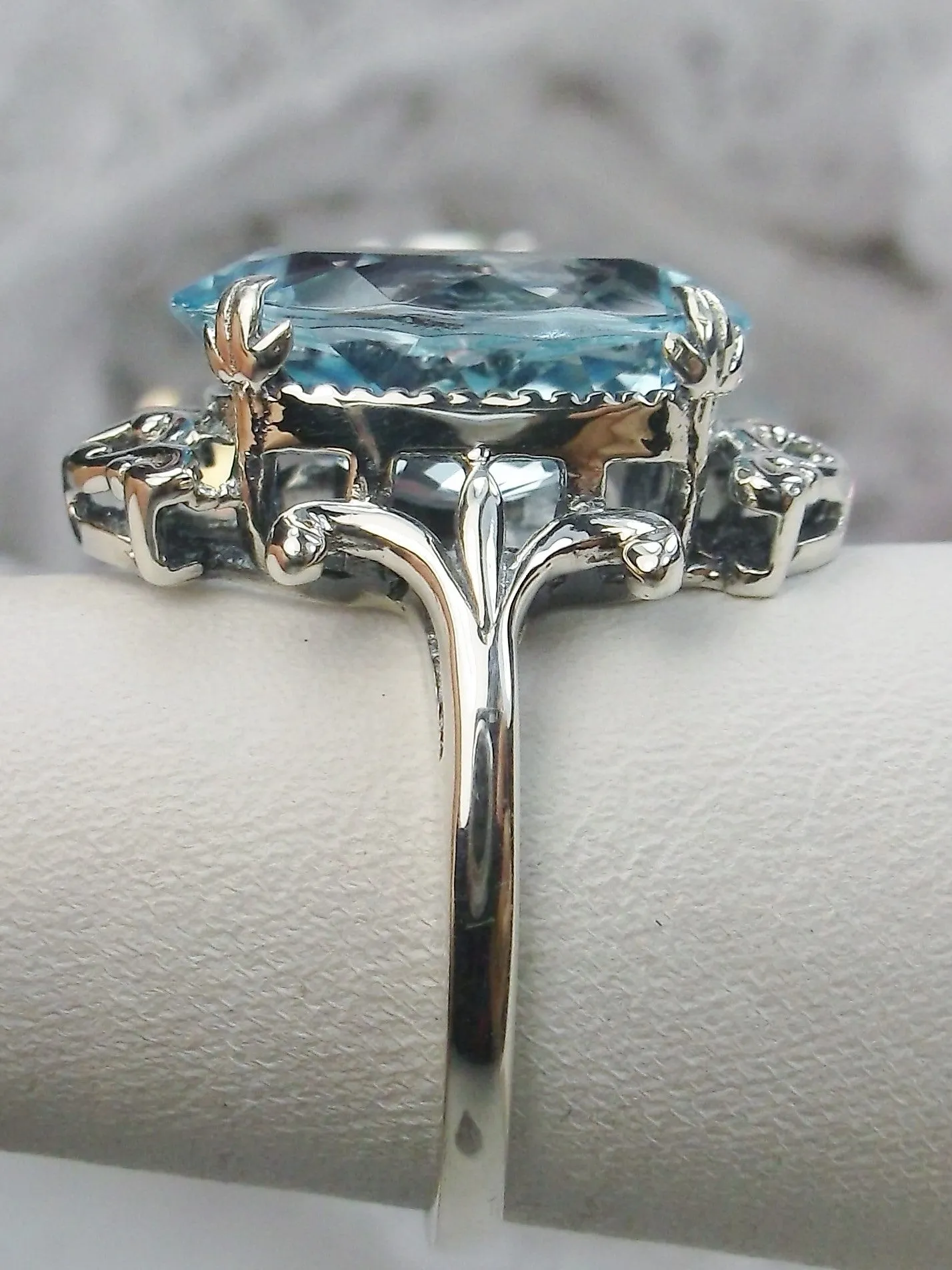 Natural Blue Topaz Ring, Sterling Silver Filigree, Gothic Jewelry, #D84