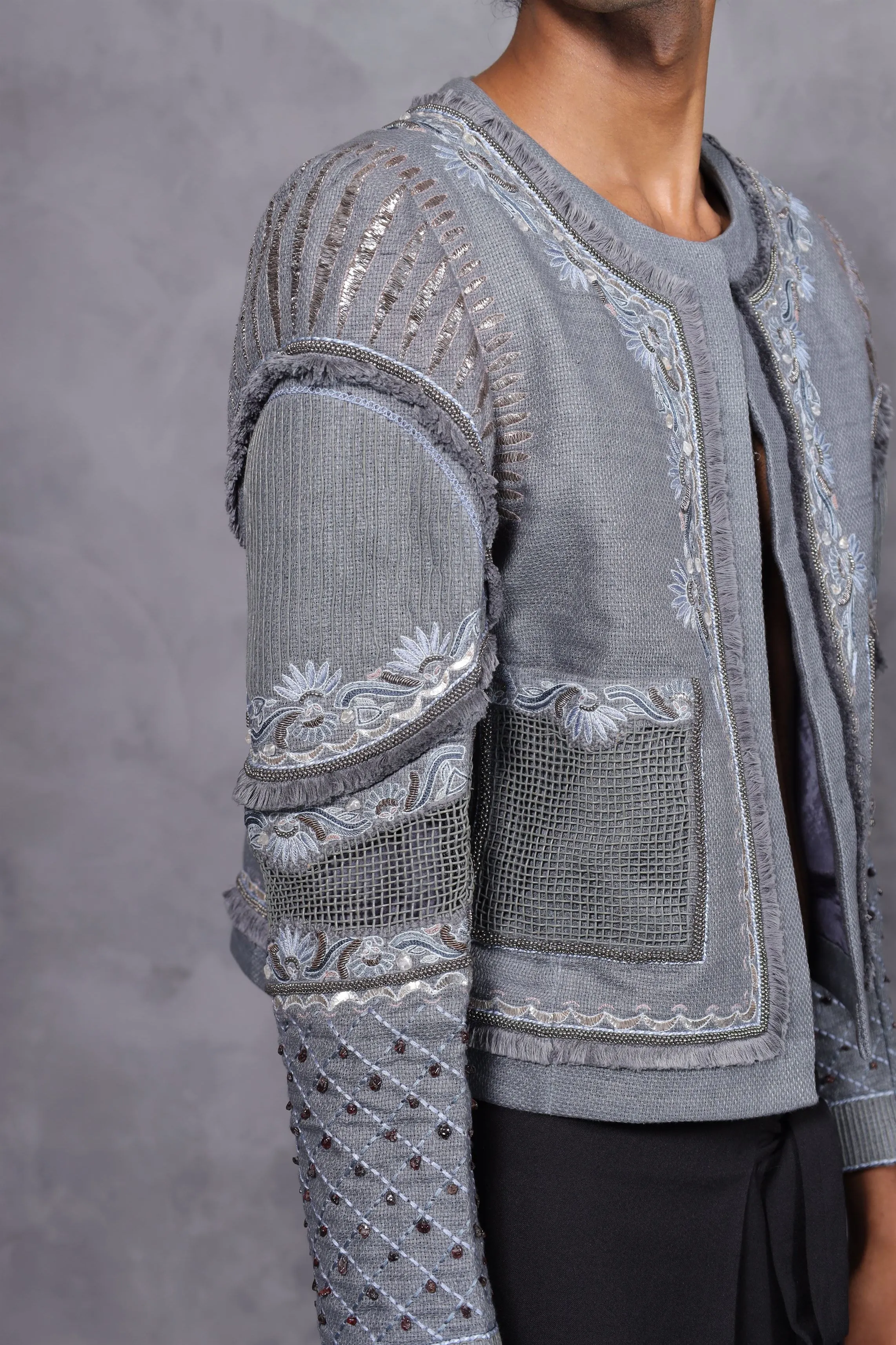 New Season Summer to Fall 2024-Limited Edition-Jacket Embroidered Linen Midnight Mist-CH2/19-Senso-Fashion Edit Hemji