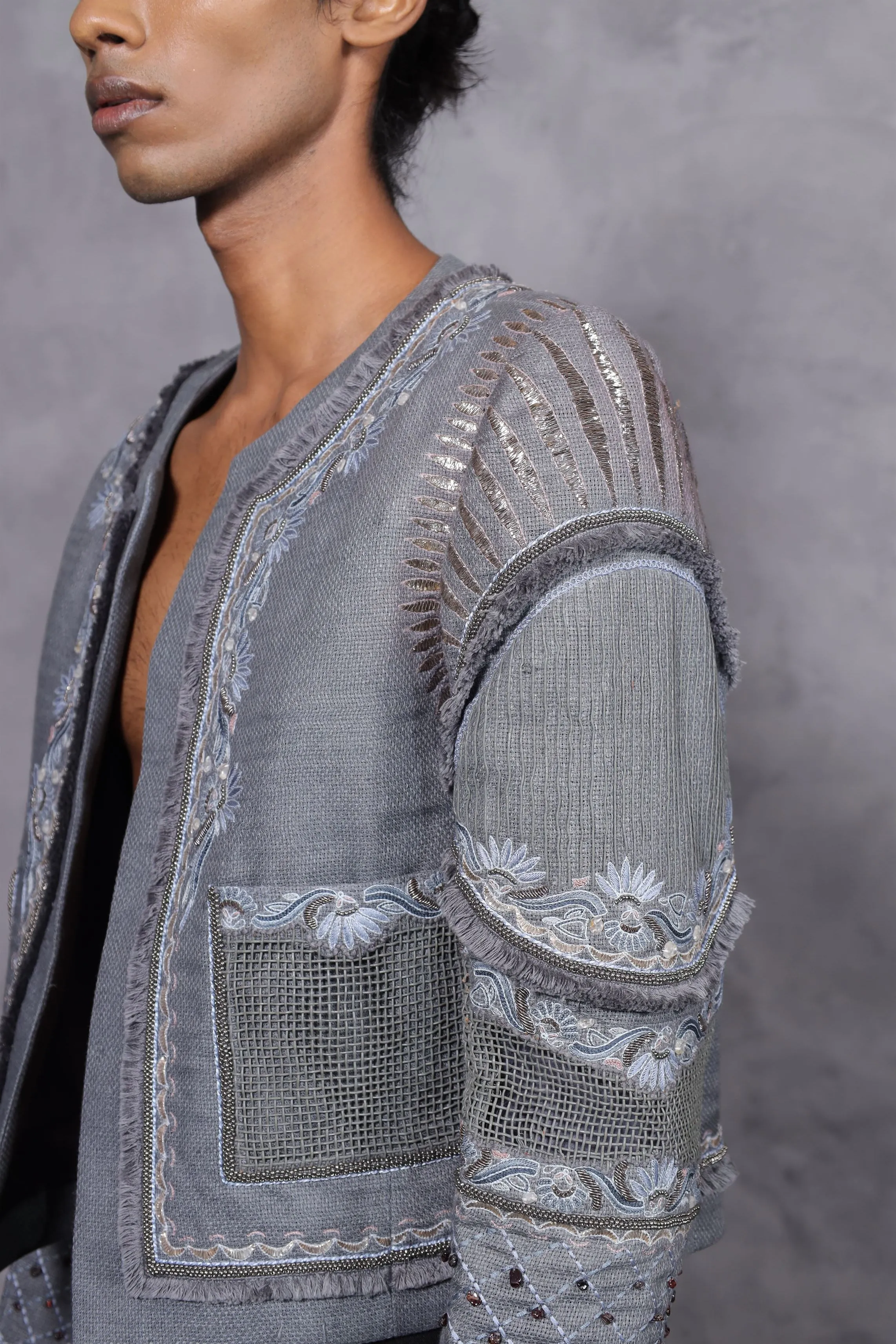 New Season Summer to Fall 2024-Limited Edition-Jacket Embroidered Linen Midnight Mist-CH2/19-Senso-Fashion Edit Hemji
