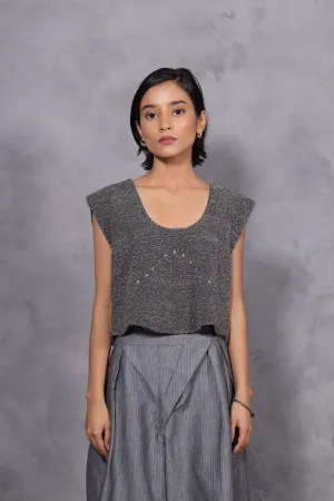 New Season Summer to Fall 2024-Limited Edition-Top Embroidered Cotton Charcoal-CH2/11-Senso-Fashion Edit Hemji