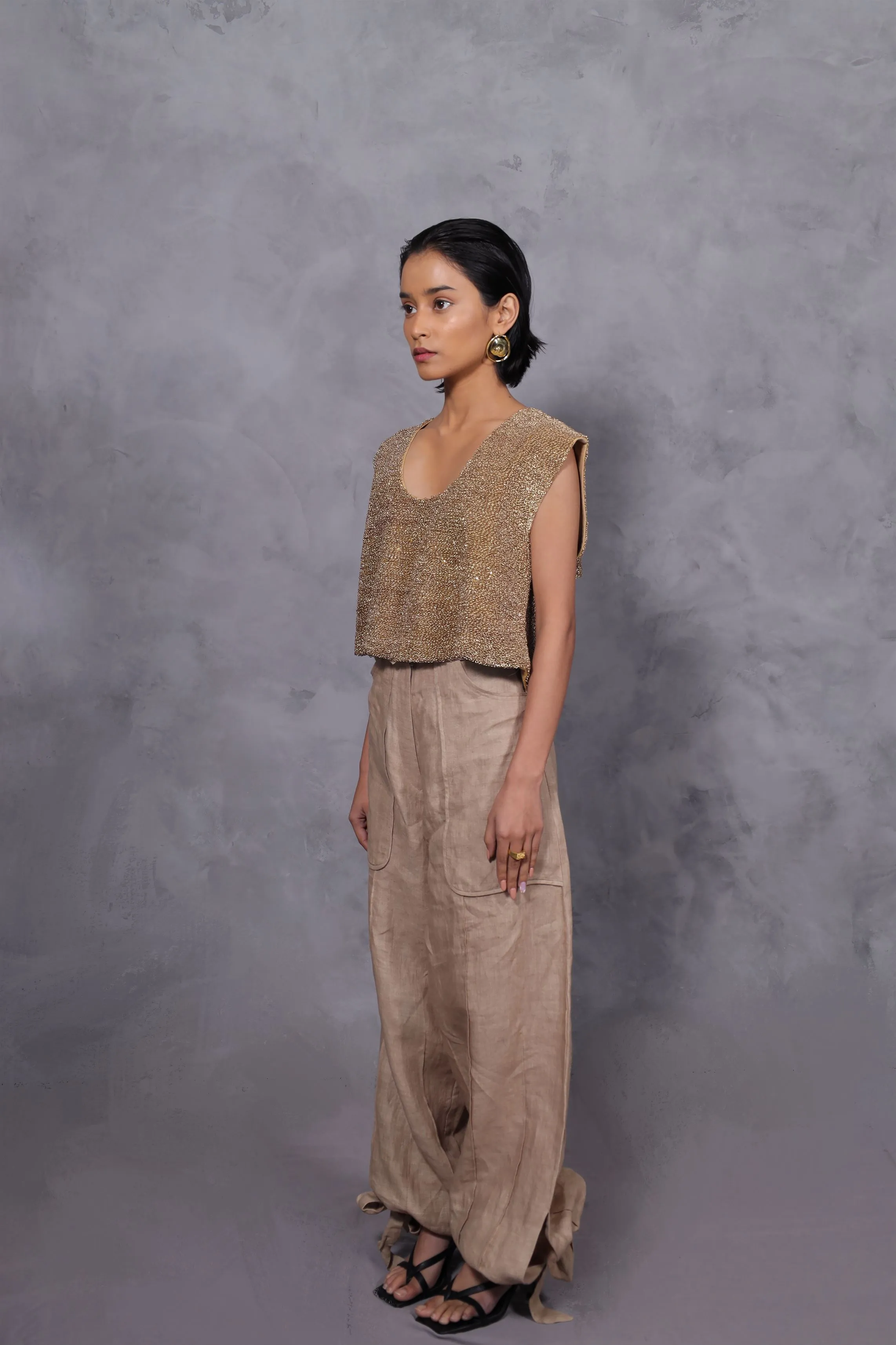 New Season Summer to Fall 2024-Limited Edition-Top Embroidered Cotton Gold-CH2/10-Senso-Fashion Edit Hemji