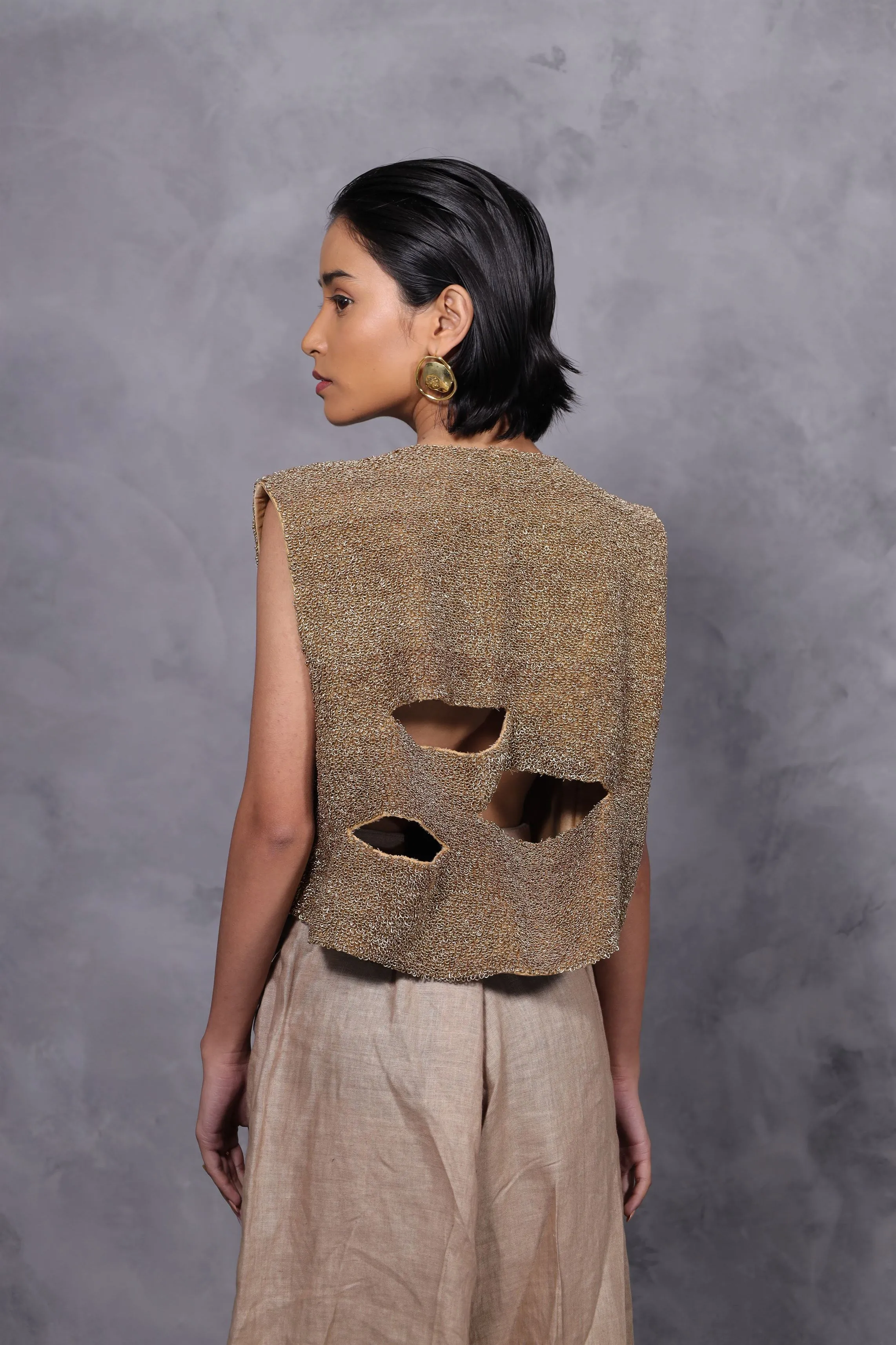 New Season Summer to Fall 2024-Limited Edition-Top Embroidered Cotton Gold-CH2/10-Senso-Fashion Edit Hemji