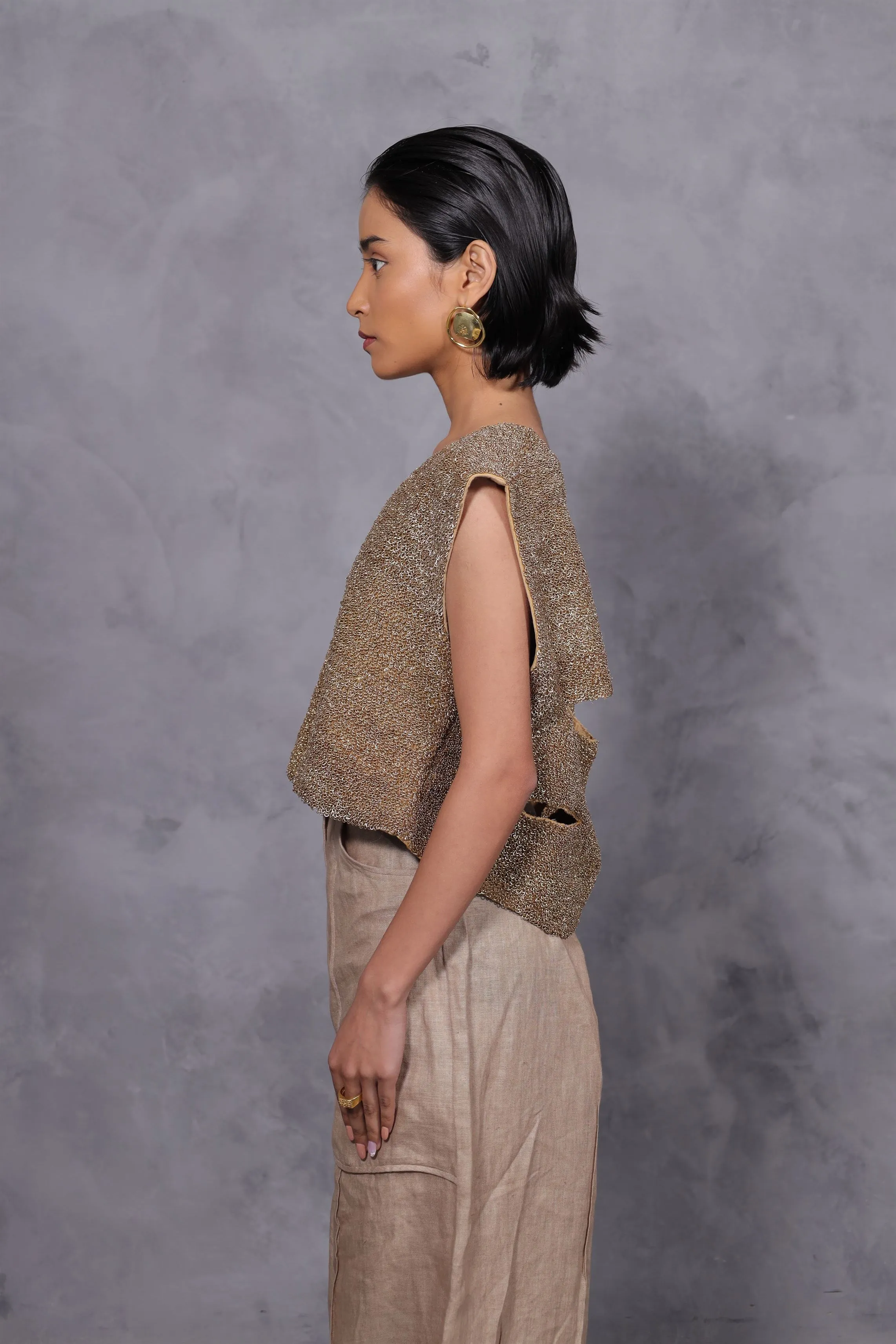 New Season Summer to Fall 2024-Limited Edition-Top Embroidered Cotton Gold-CH2/10-Senso-Fashion Edit Hemji