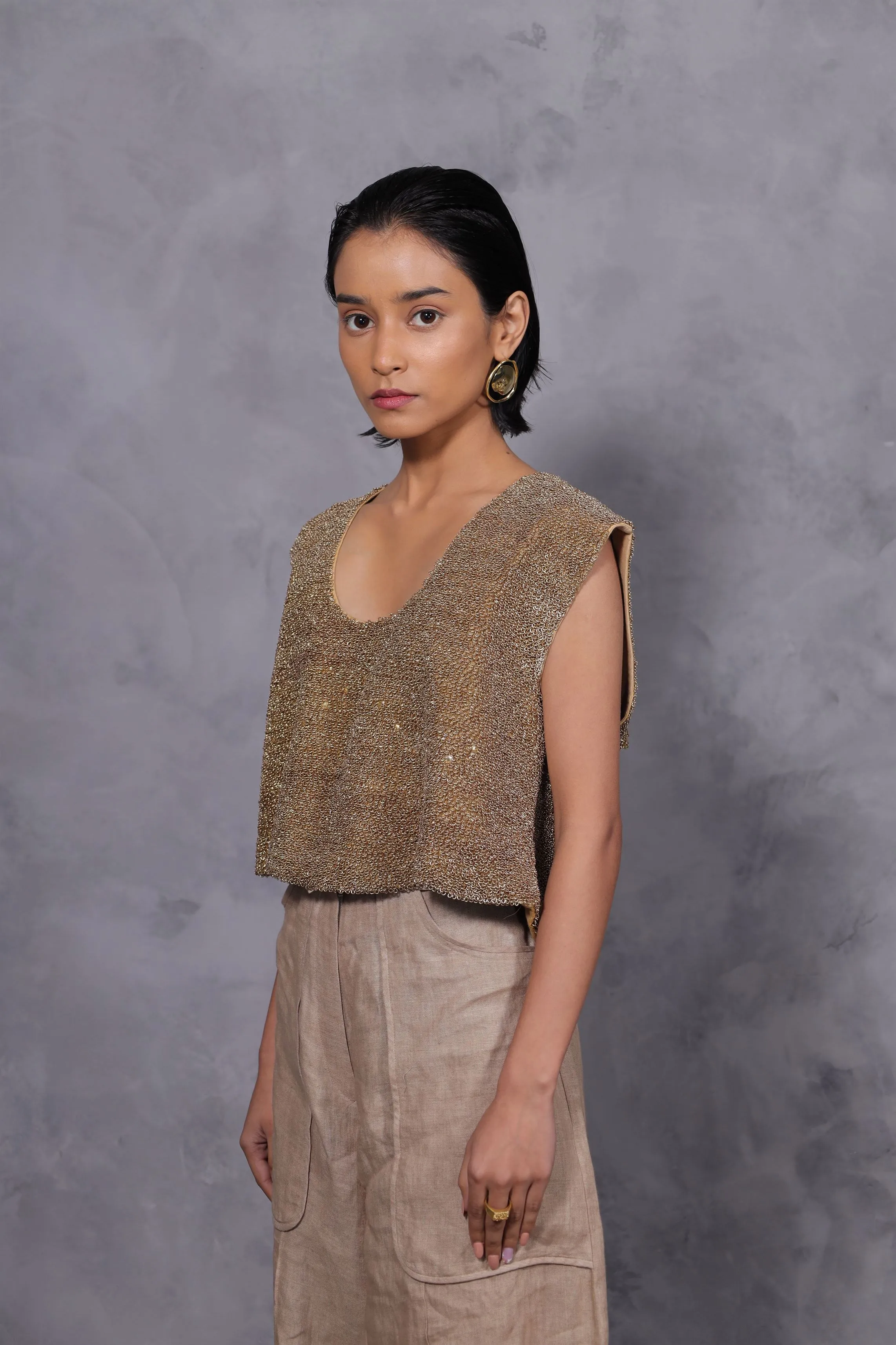 New Season Summer to Fall 2024-Limited Edition-Top Embroidered Cotton Gold-CH2/10-Senso-Fashion Edit Hemji