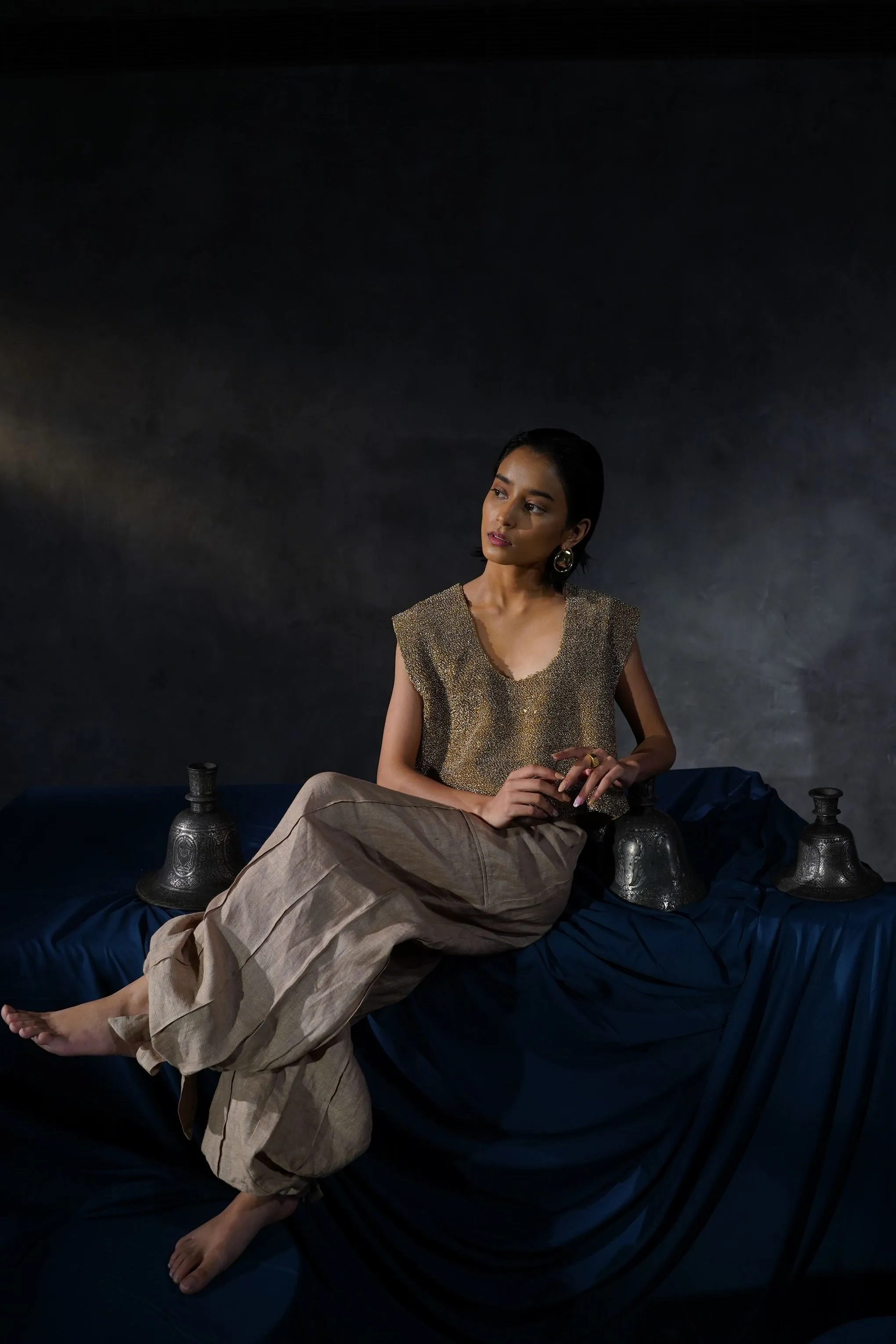 New Season Summer to Fall 2024-Limited Edition-Top Embroidered Cotton Gold-CH2/10-Senso-Fashion Edit Hemji