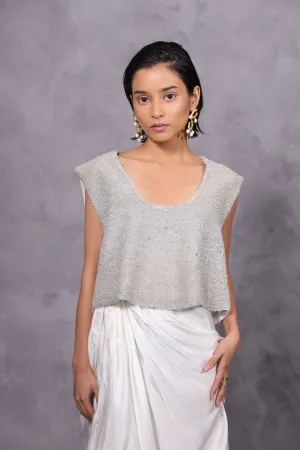 New Season Summer to Fall 2024-Limited Edition-Top Embroidered Cotton Silver-CH2/12-Senso-Fashion Edit Hemji