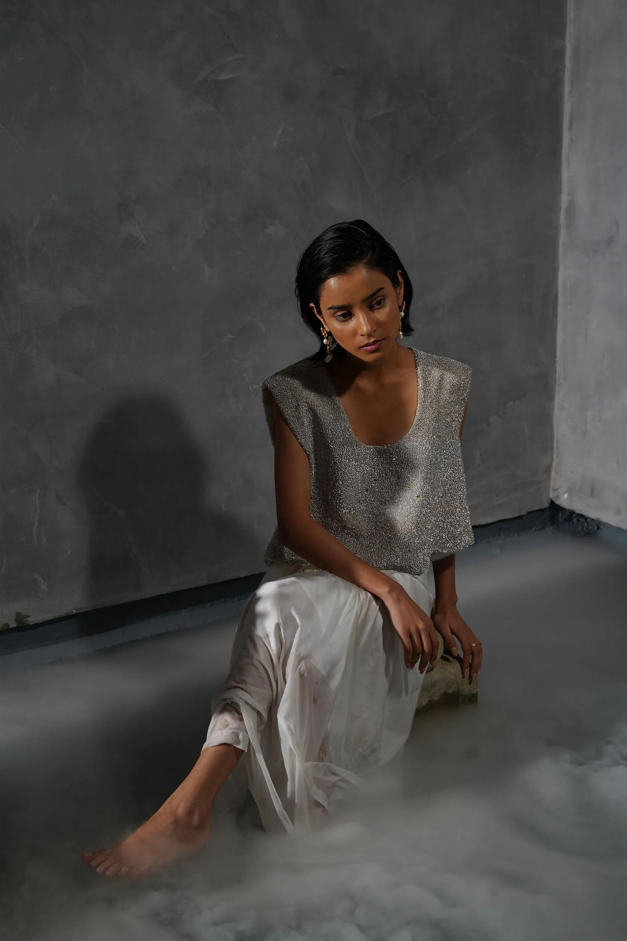 New Season Summer to Fall 2024-Limited Edition-Top Embroidered Cotton Silver-CH2/12-Senso-Fashion Edit Hemji