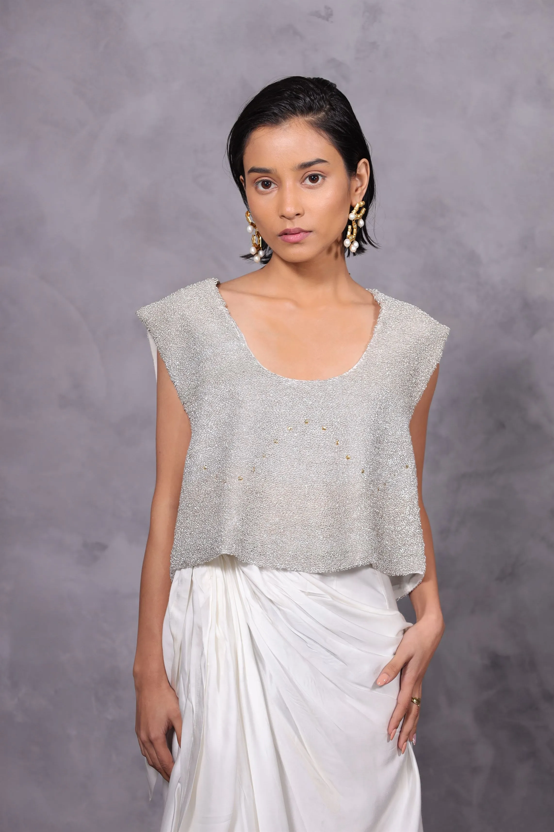 New Season Summer to Fall 2024-Limited Edition-Top Embroidered Cotton Silver-CH2/12-Senso-Fashion Edit Hemji