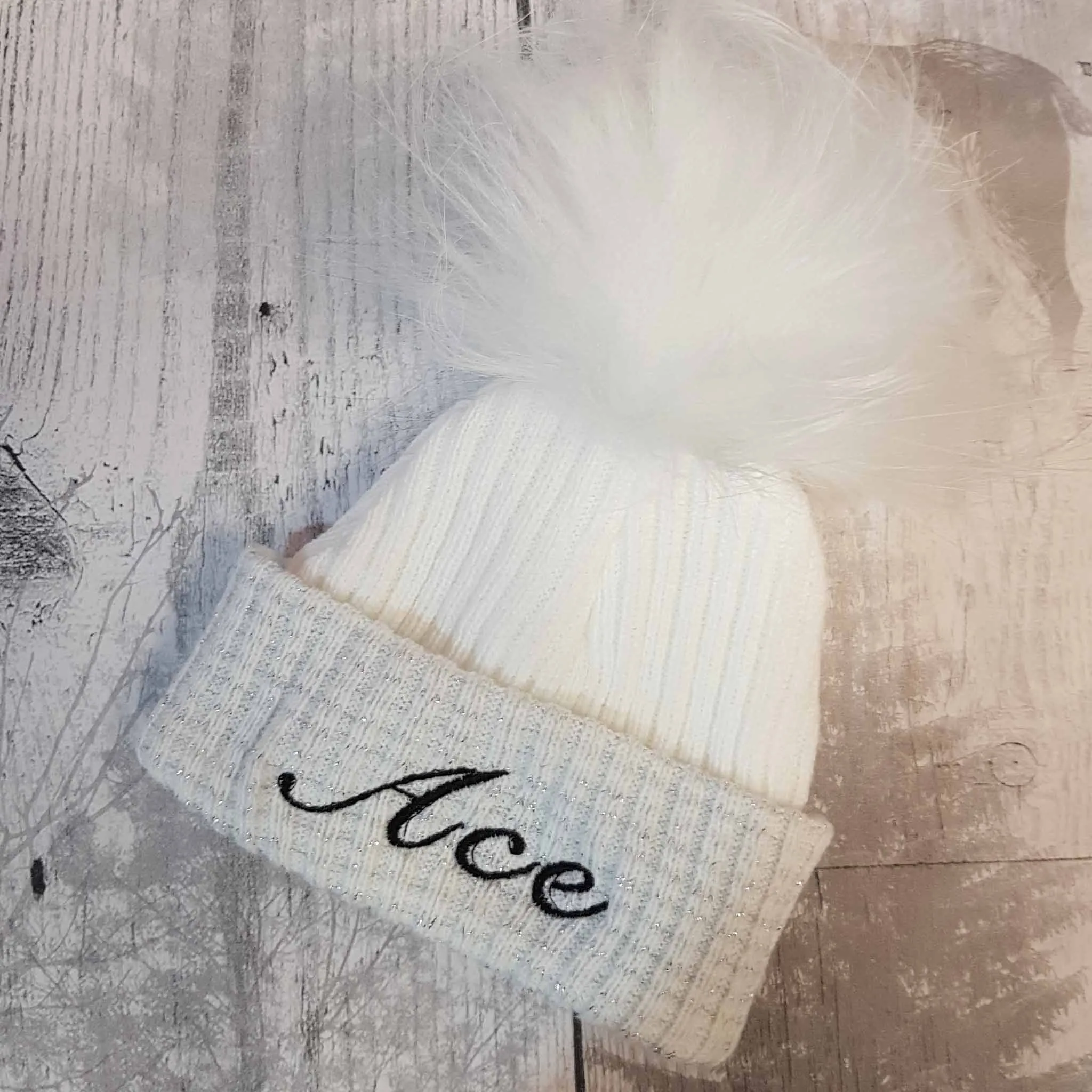 Newborn Baby White Silver Pom Pom Hat